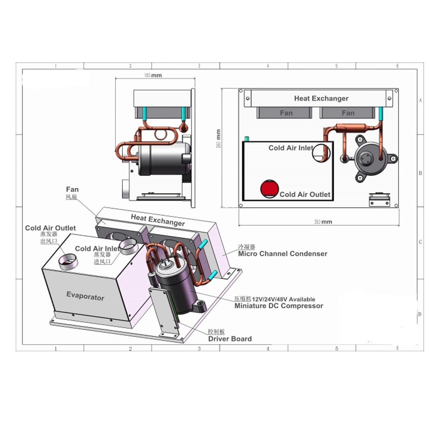 12V 450W Micro Refrigeration Cooling System for Air Conditioning & Electronics - Compact Cooling Module for EV Cabins, Small Spaces & Server Rooms - Ideal for Electric Vehicles, RVs & Home Offices