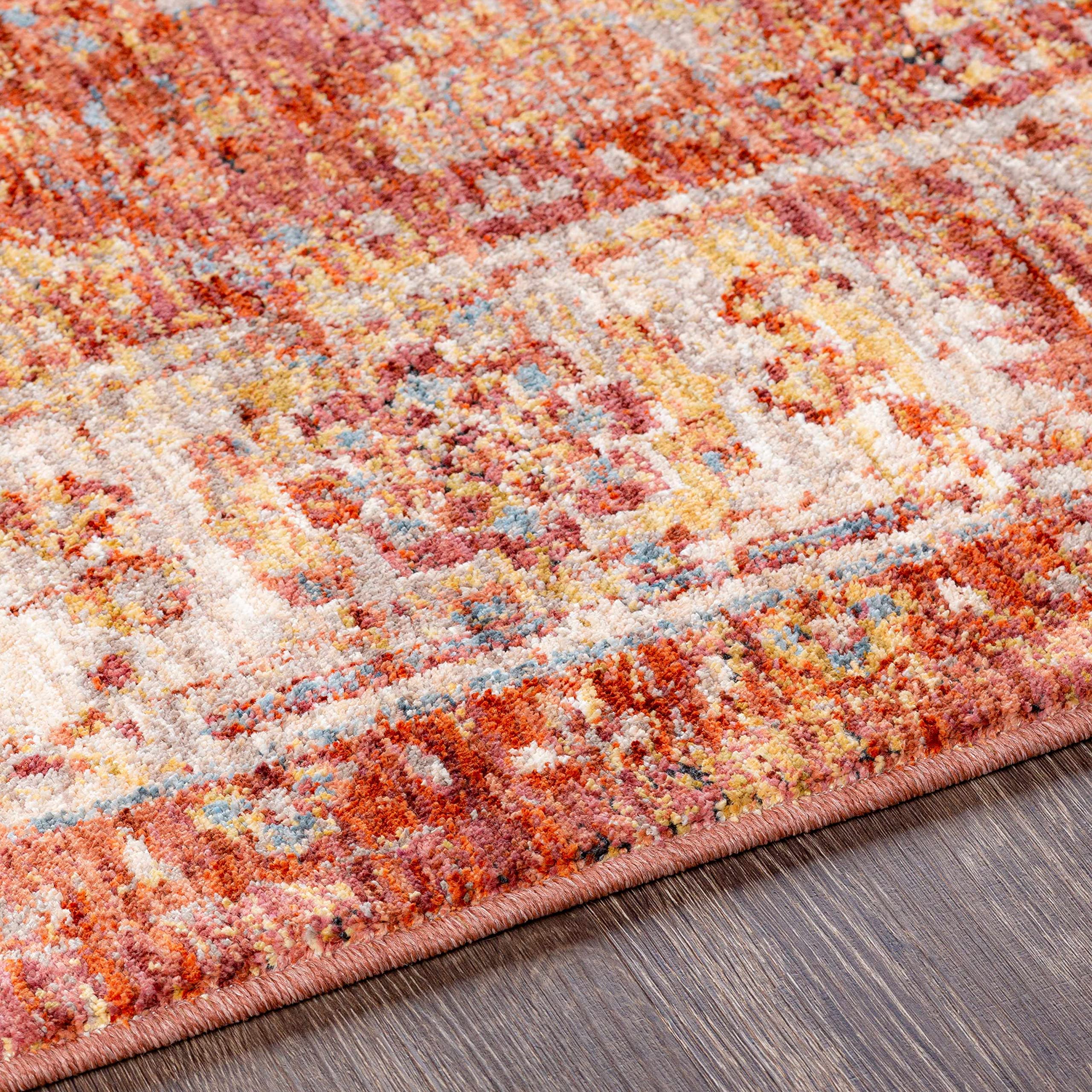 Premium Hauteloom Bluewell Area Rug for Living Room & Bedroom - Soft Gray, Beige, Red - 7'10
