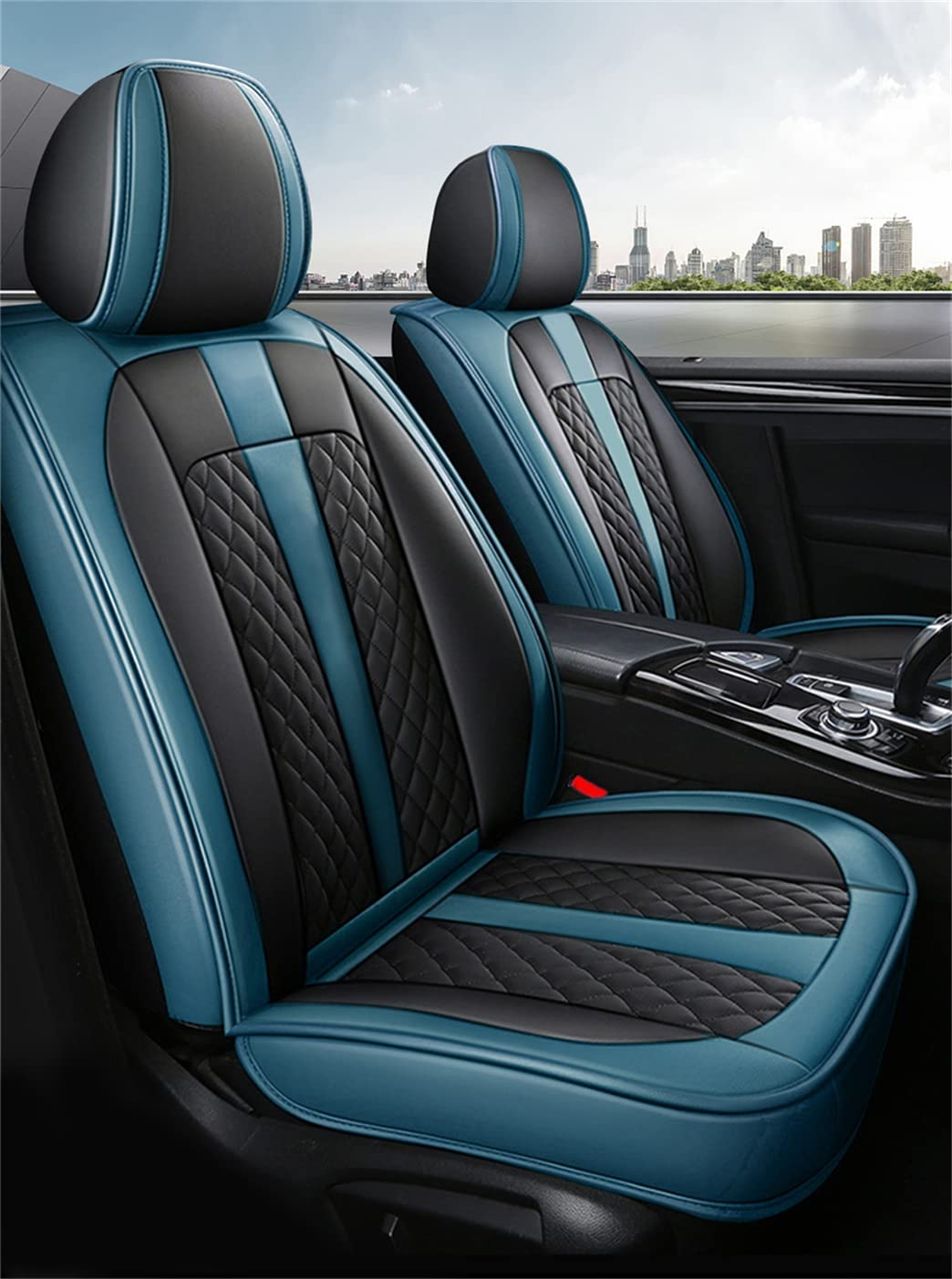 Premium PU Leather Front Seat Covers for Cars - Luxury, Comfortable & Stylish (Black & Blue) | Perfect for Daily Commute, Road Trips & Car Protection