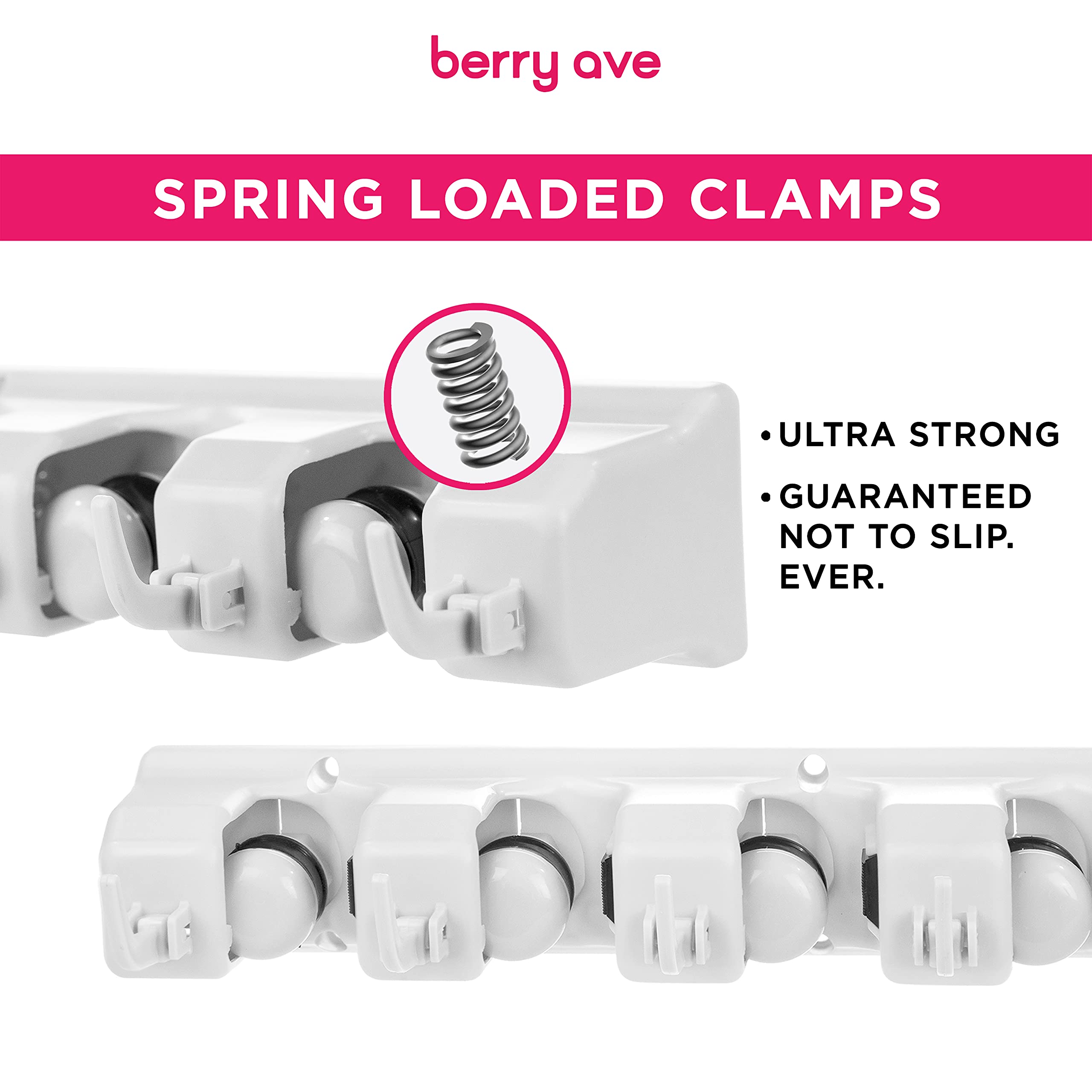 Berry Ave Broom Holder and Garden Tool Organizer - Heavy Duty Wall Mount for Rakes, Mops & Shovels (1.25-Inch Handle Capacity, White, 2-Pack) - Perfect for Garage, Shed & Home Organization