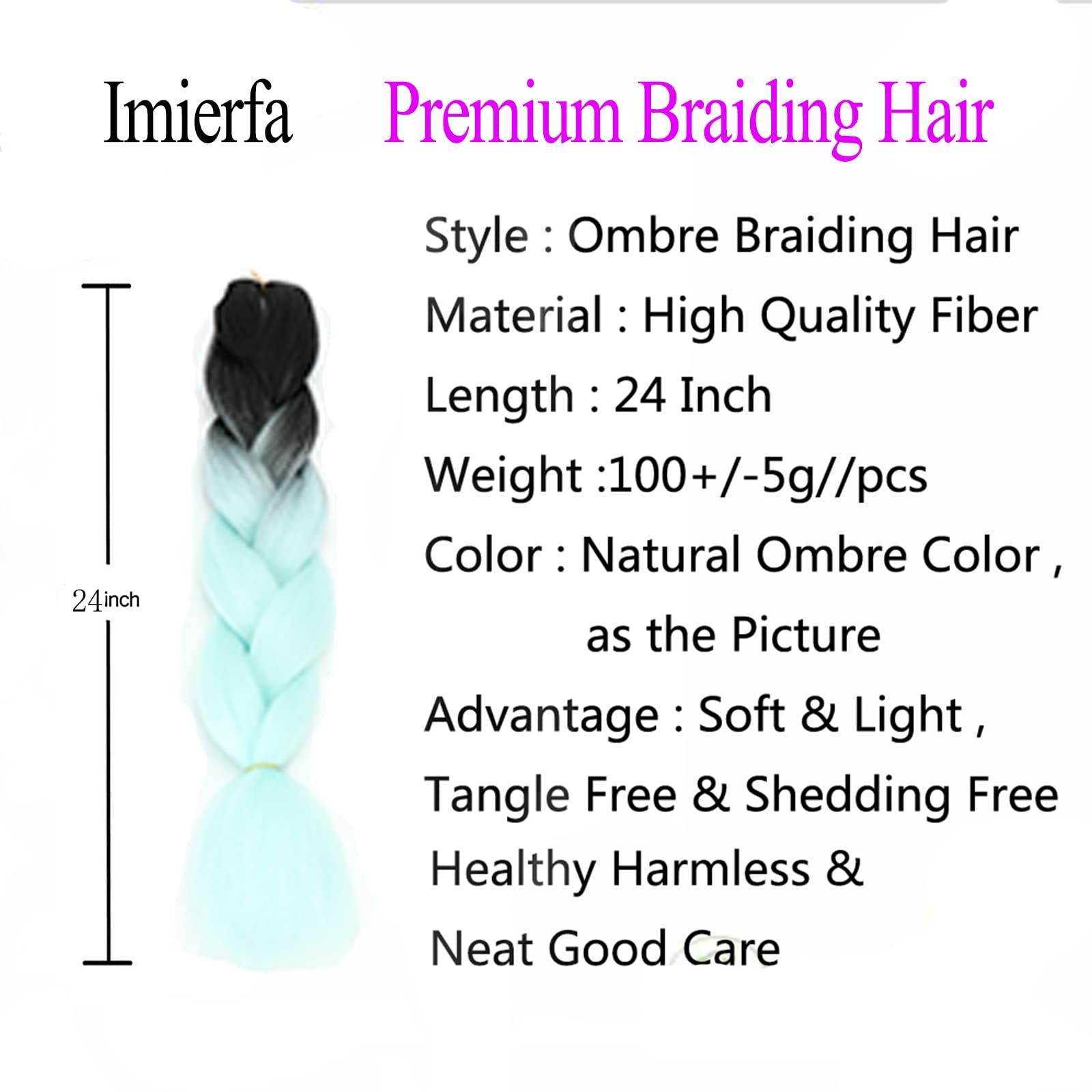 Ombre Braiding Hair Extensions - Mint Green & Black 24