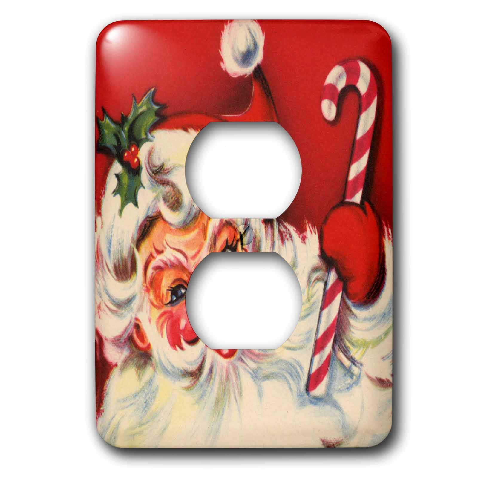 3D Rose Santa and The Candy Cane Outlet Cover - Colorful Holiday Decor for Christmas Tree, Home, and Office Decoration