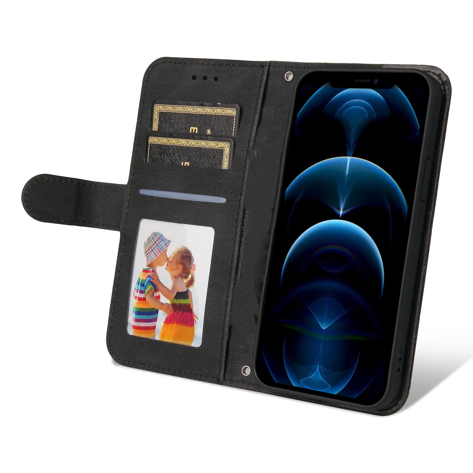Premium Magnetic Wallet Phone Case for iPhone 13 - Flip Cover with Detachable Card Slots, Cash Holder & Kickstand | PU Leather Shockproof Protective Case (Black) | Perfect for Travel, Work & Everyday Use