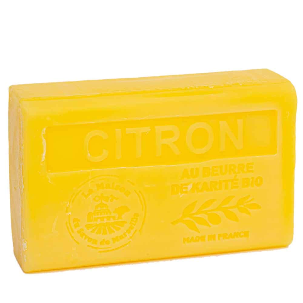 Organic Shea Butter French Soap Bar - Marseille Lemon (Citron) Scented - 125g - Moisturizing & Gentle for Face, Body & Hands - Vegan & Natural Skincare for Dry Skin - Perfect for Daily Use, Travel & Gifts