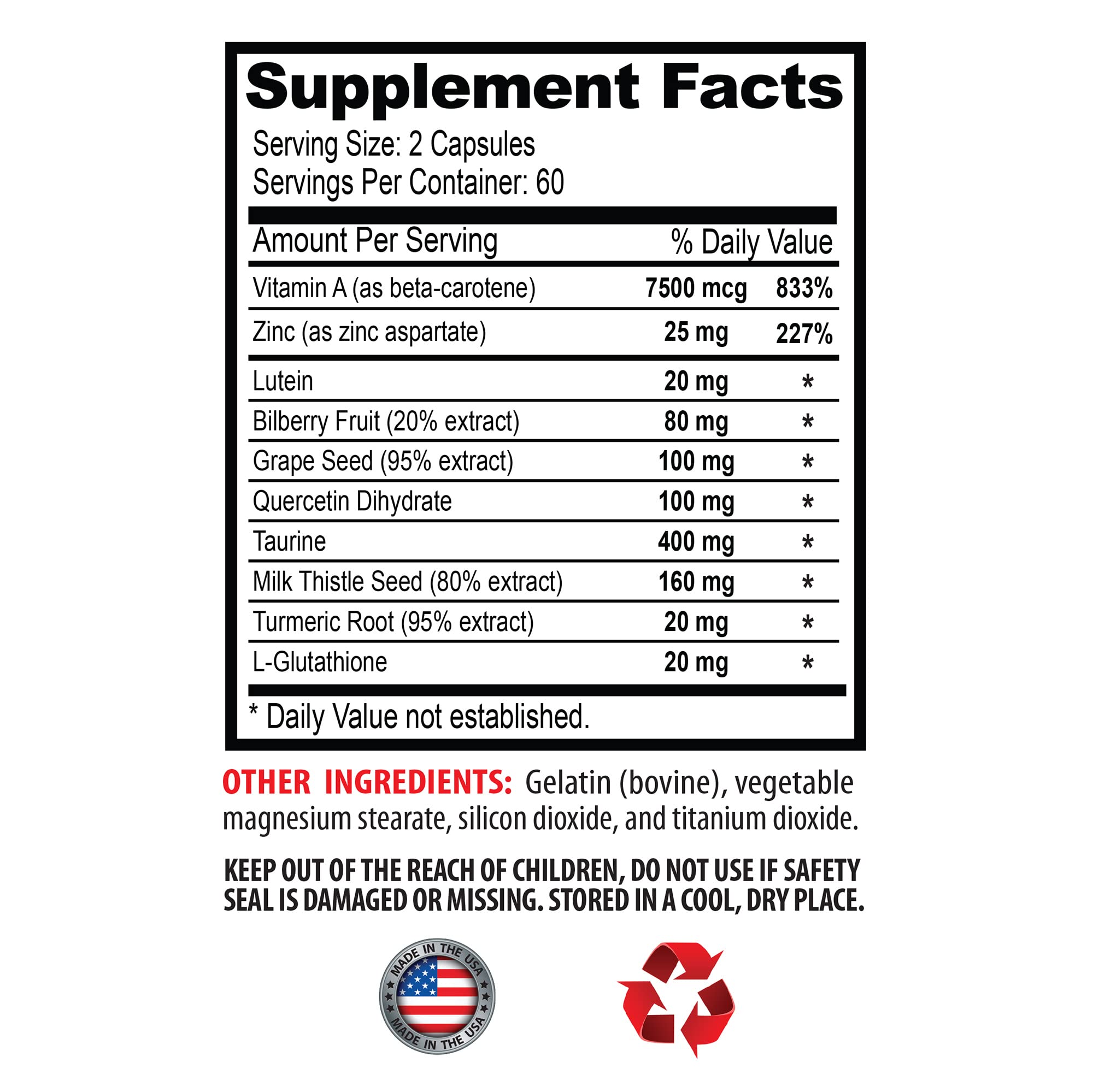 Eye Formula Lutein & Zeaxanthin Supplement - Extra Strength Vision Support with Bilberry Extract - 180 Capsules for Eye Health, Macular Protection & Night Vision - Perfect for Computer Users, Gamers & Aging Eyes