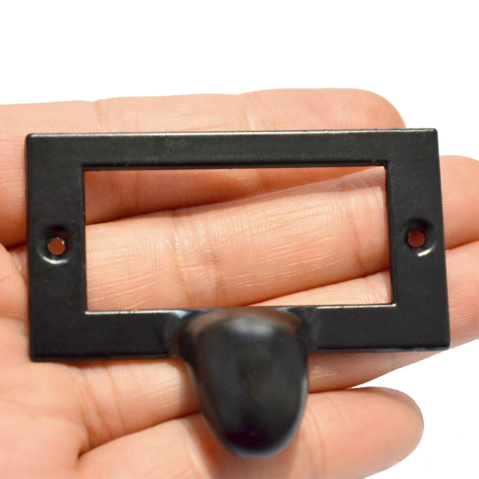 10 Pcs Black Vintage Tag Label Frames - Antique File Name Card Holders & Drawer Pulls - Handles & Knobs for Office, Pharmacy, Library Cabinets (2.25