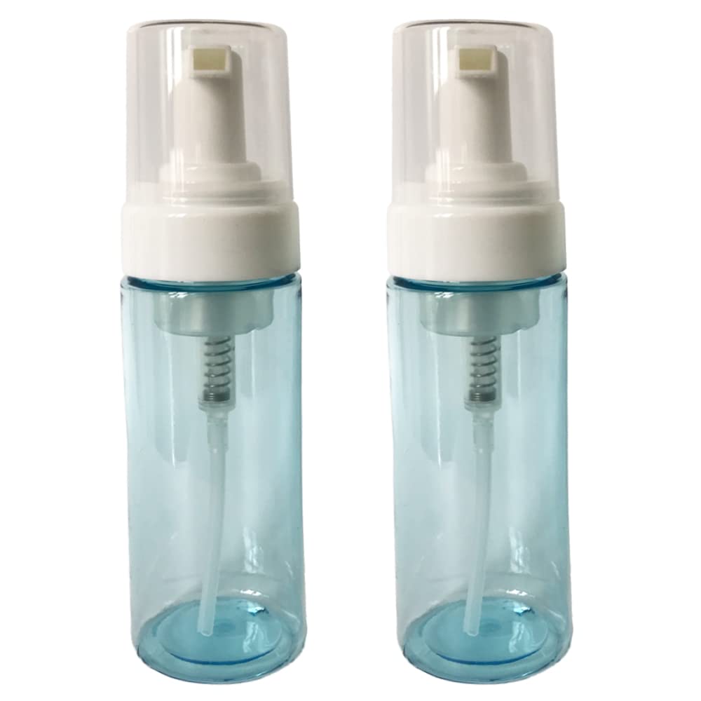ZAYOIZY 2 Pack 5oz (150ml) Clear Plastic Foam Pump Bottles - Travel Size Foamer Dispenser for Soap, Face Wash & Facial Cleansers | Perfect for Home, Travel & Salon Use - Blue