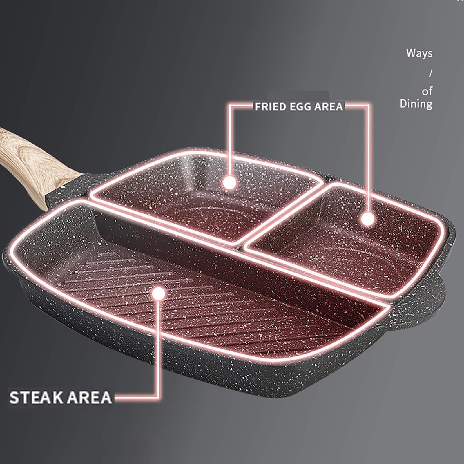 XBSXP Non-Stick 3 Hole Egg Steak Frying Pan - 28cm/30cm Round Pancake Pan for Breakfast, Ham & Cooking - Perfect for Omelets, Crepes & Family Breakfasts