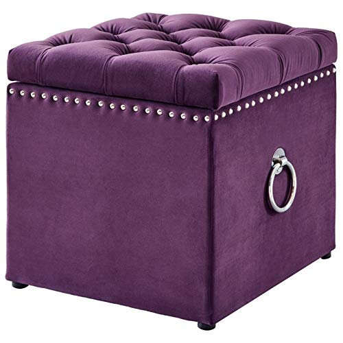 Purple Velvet Storage Ottoman with Chrome Legs for Living Room