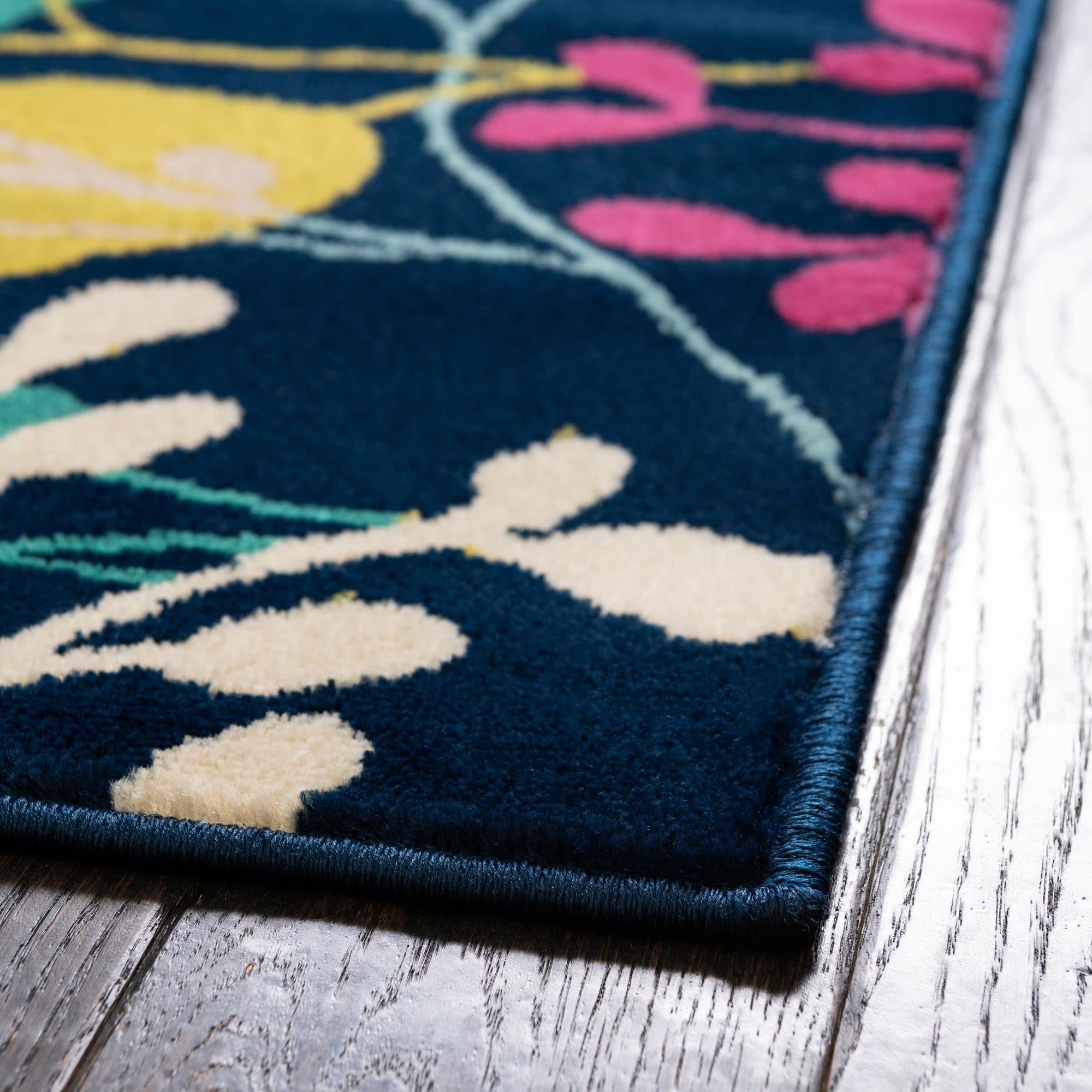 Unique Loom Azalea Collection Area Rug - Indica (10'x14' Rectangle, Navy Blue/Ivory) - Soft Non-Slip Living Room Rug for Bedroom, Dining Room & Home Decor