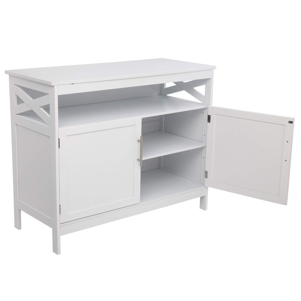 Modern White Kitchen Sideboard Storage Cabinet - Free Standing Buffet Cupboard with Open Shelf for Dining Room & Kitchen Organization (Ship from USA) | Perfect for Small Space Storage, Home Decor & Entertaining Guests