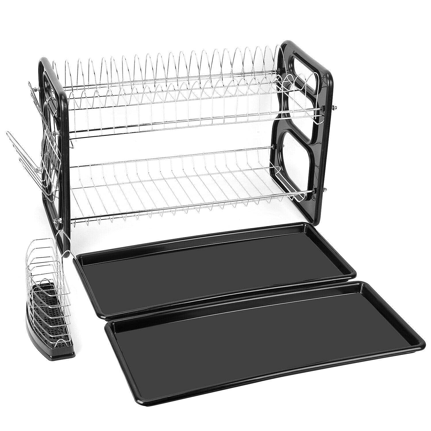 2-Tier Dish Drying Rack with Utensil Holder - Space Saving Kitchen Organizer, Over The Sink Dish Drainer for Plates, Cups & Cutlery - Perfect for Small Kitchens & Apartments (White)
