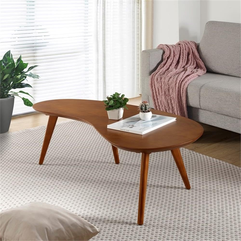 Mid Century Modern Abstract Shaped Coffee Table - Solid Wood with Castanho Finish - Perfect for Living Room, Lounge & Office Decor