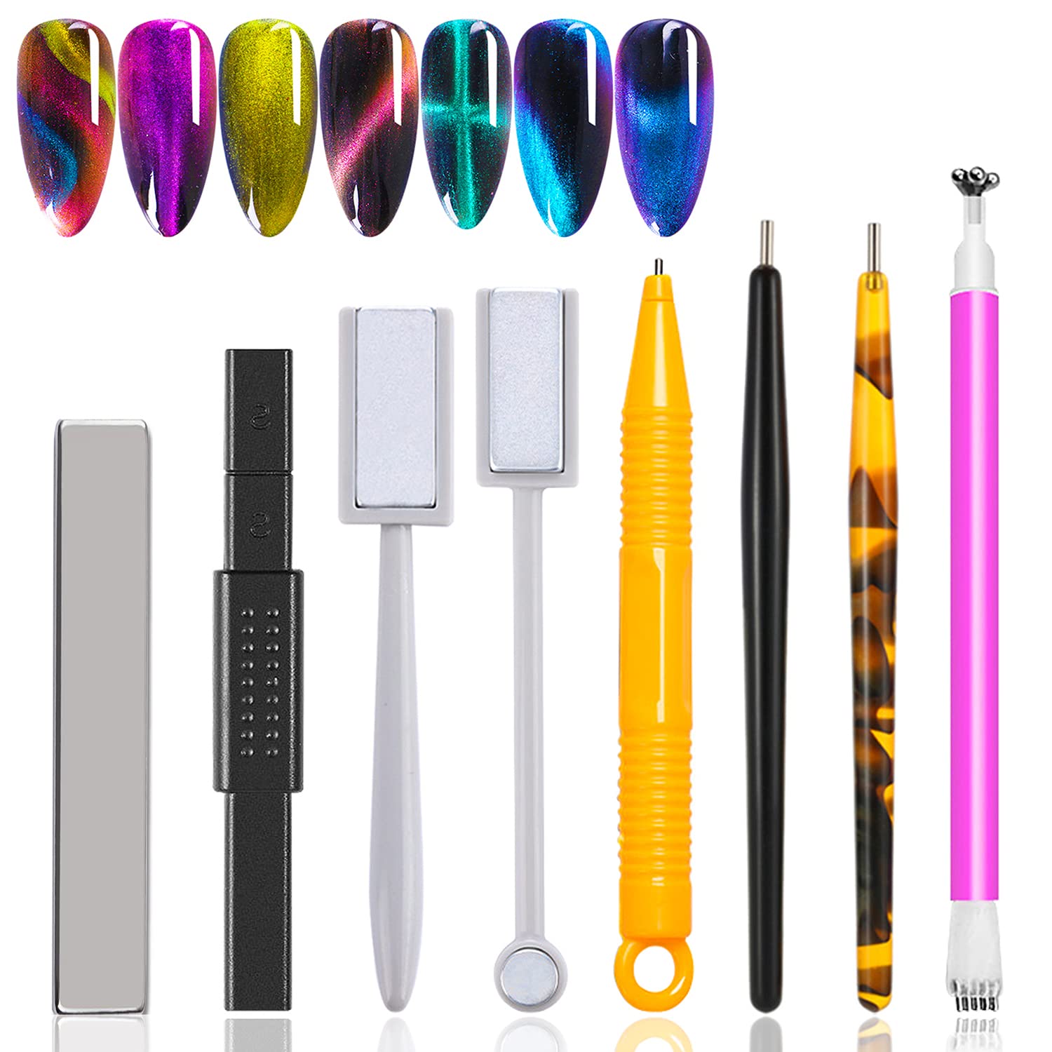 XEAOHESY 8pcs Nail Magnet Tool Set - Double Head Flower Design Magnetic Stick Pens for Cat Eye Gel Polish Nail Art, Professional Nail Art Accessories for Salon & Home Manicure