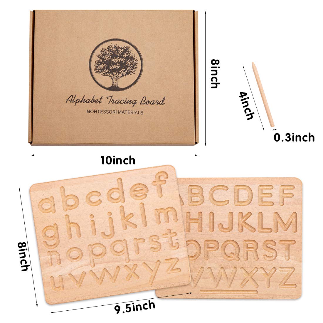 Wooden Alphabet Tracing Board - ABC Writing Practice for Kids Ages 3-5 | Montessori Learning Toy for Preschool Handwriting & Fine Motor Skills