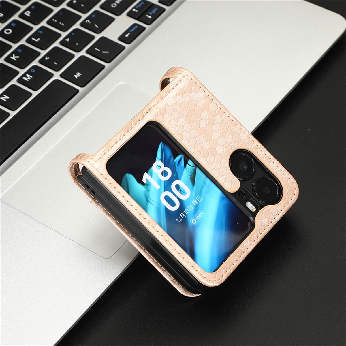 RonRun PU Leather Flip Wallet Case for Oppo Find N2 Flip - Rose Gold | Card Holder & Stand for Daily Use