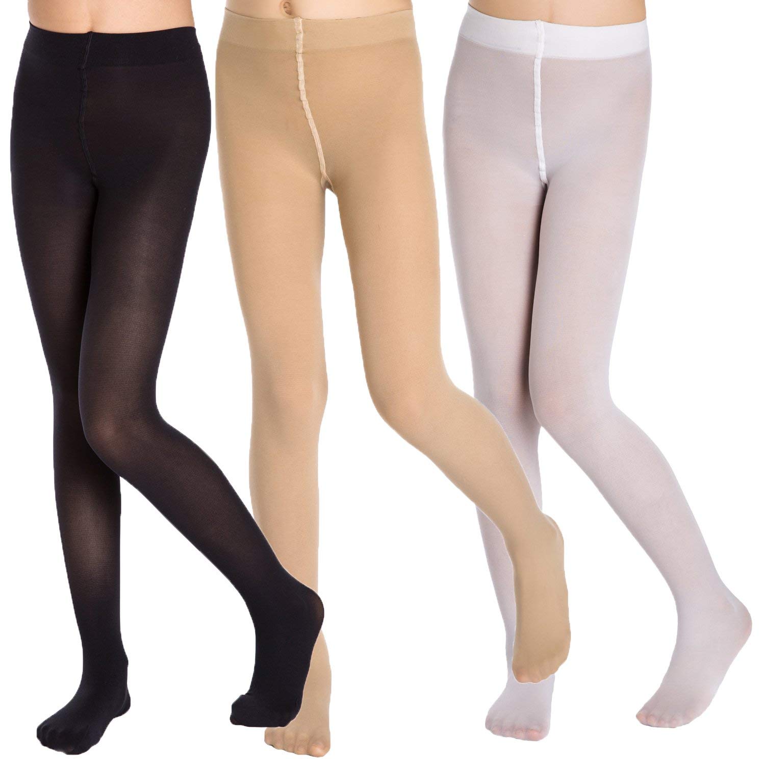 Girl's Ballet Tights 3-Pack (2-16 Years) - Black/White/Nude for Dance & School