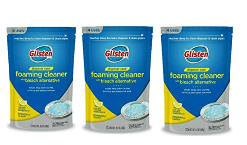 Glisten Garbage Disposal Foaming Cleaner - Lemon Scent (3-Pack, 12 Uses) | Removes Odors & Cleans Kitchen Sink Drains | Perfect for Home & Restaurant Use