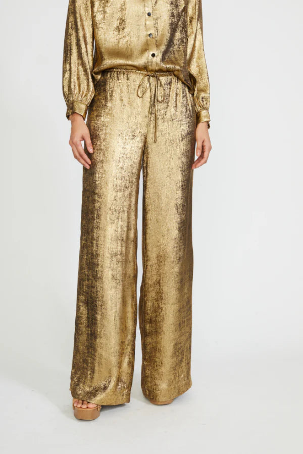 Stylish Gold Drawstring Waist Wide Leg Pants for Women - Comfortable Lounge & Casual Wear