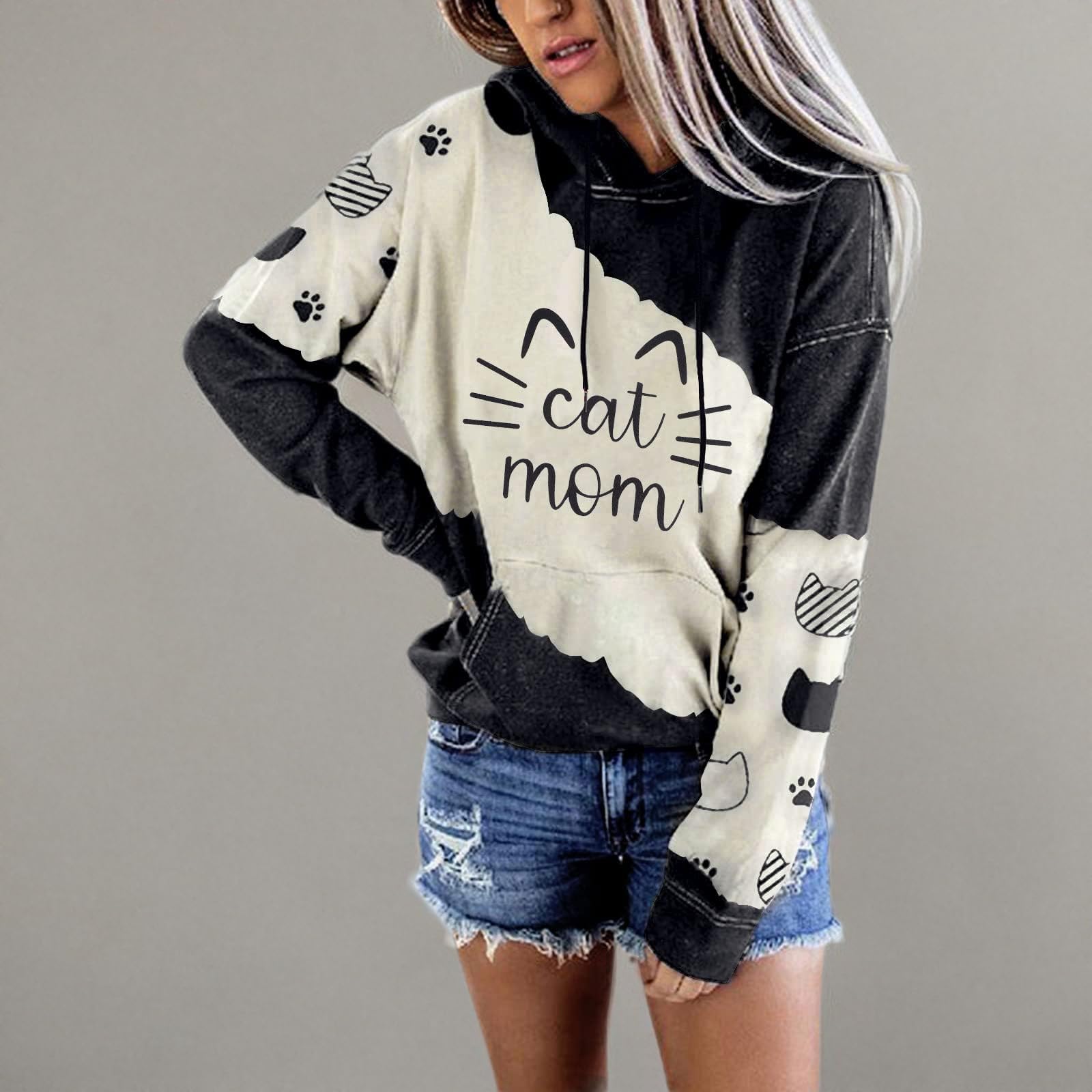 Cat Mom Sweatshirt for Women - Cute Cat Mama Long Sleeve Graphic T-Shirt Top | Perfect for Casual Wear, Cat Lovers Gift & Cozy Outfits