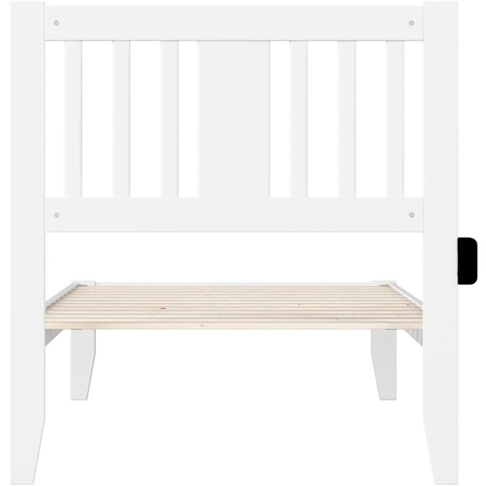 BOWERY HILL White Twin Spindle Bed Frame with Built-in USB Turbo Charger - Perfect for Modern Bedrooms, Guest Rooms & Small Spaces