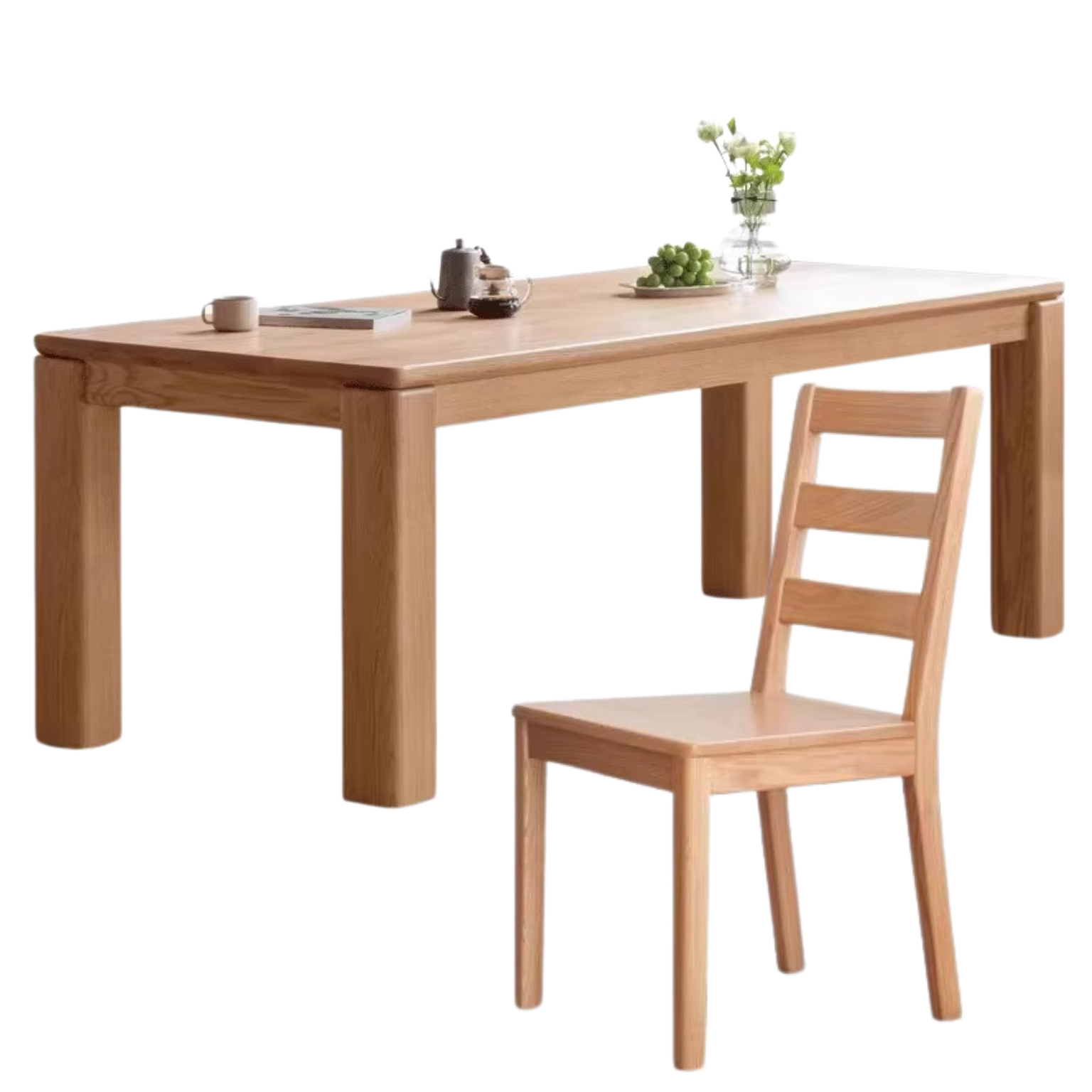 70.9x35.4x29.9 inch / 180x90x76 сm / Natural Wood Color / Dining table + four chairs