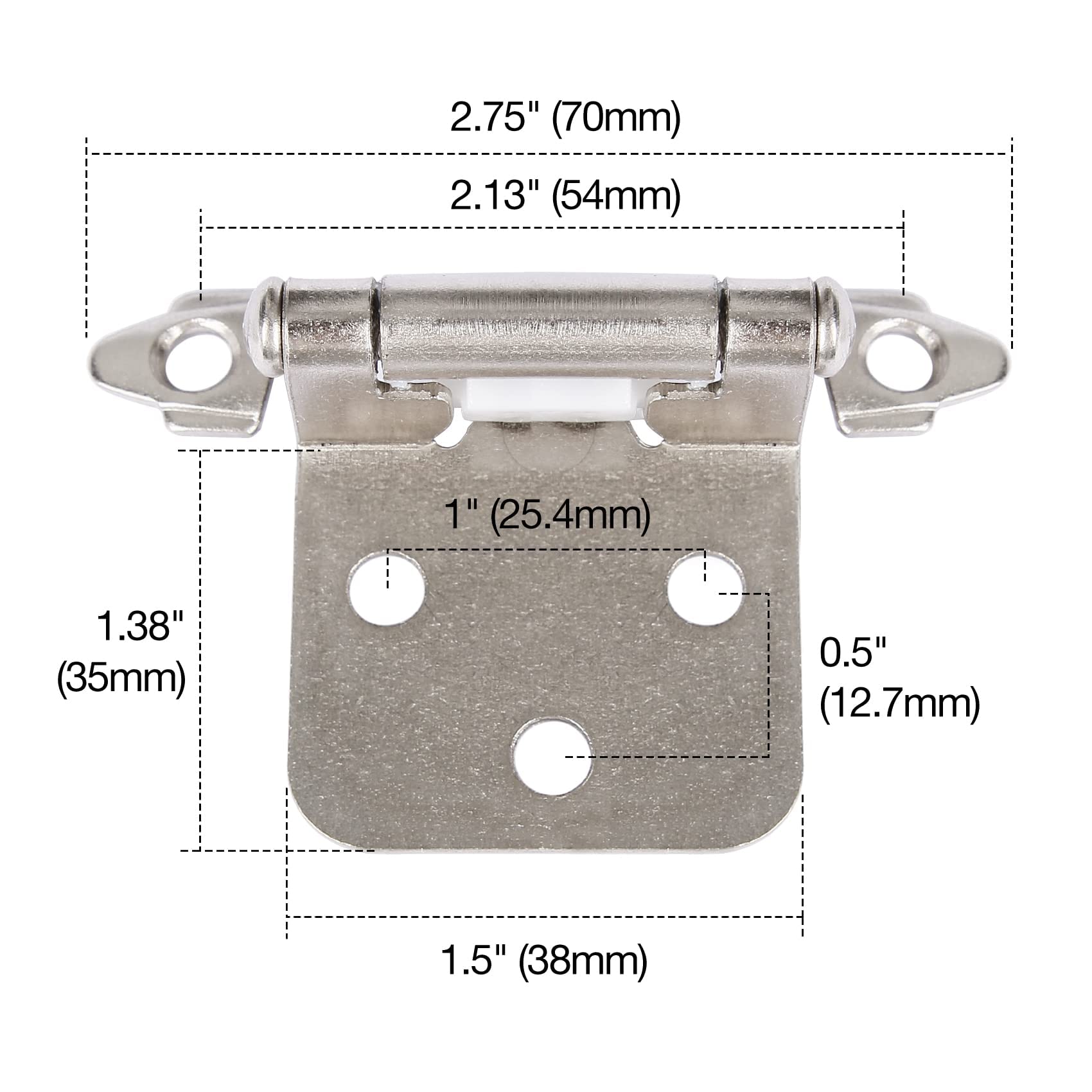 30 Pack Brushed Nickel Cabinet Hinges - 1/2 Inch Overlay, Semi-Concealed Face Mount, Self Closing & Soft Close for Kitchen & Bathroom Cabinets - Smooth Quiet Operation, Easy Installation