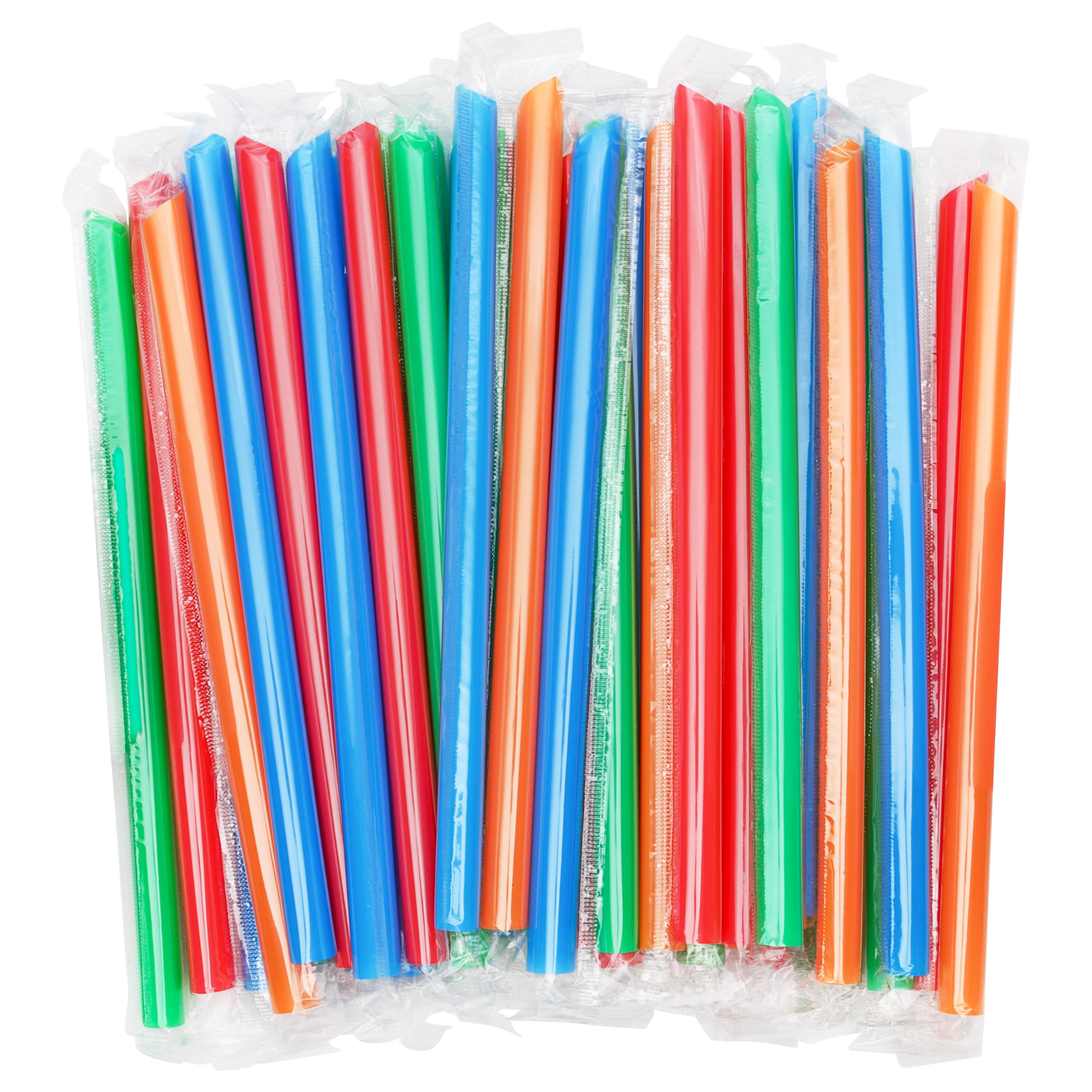 50 Individually Wrapped Colorful Plastic Boba Straws - Extra Wide Jumbo Smoothie & Milkshake Straws - Disposable Large Drinking Straws for Bubble Tea, Iced Coffee, and Thick Beverages at Home or Cafes