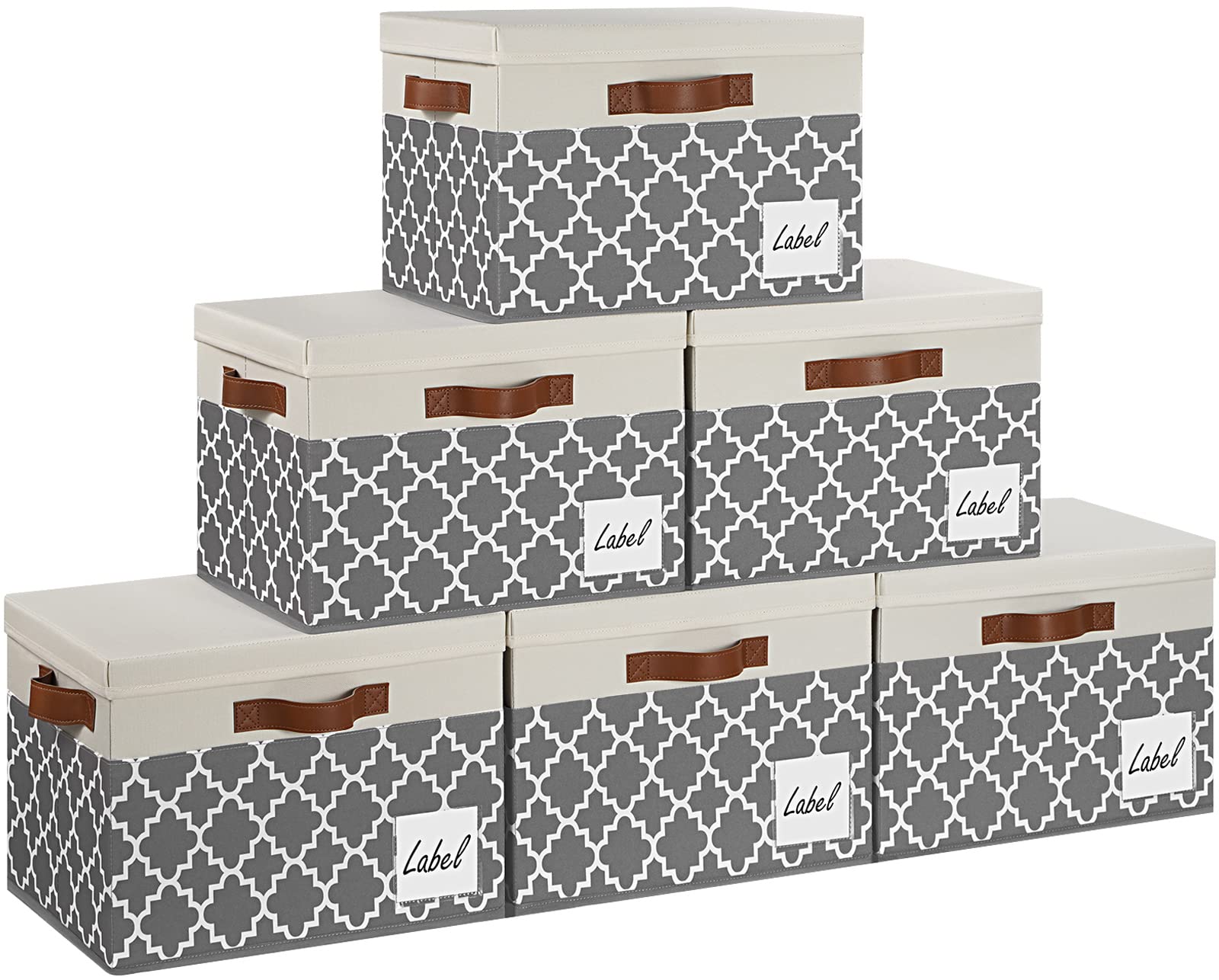Extra Large Foldable Fabric Storage Bins with Lids (6 Pack) - 15.75