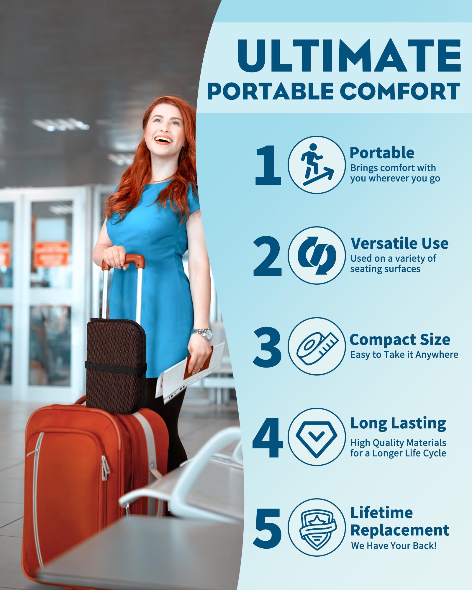 Gel Seat Cushion for Office Chair & Travel - Thick Foldable 16.5x12 Inch Memory Foam Cushion - Sciatica & Coccyx Pain Relief - Perfect for Car, Wheelchair, Long Sitting at Work or Home