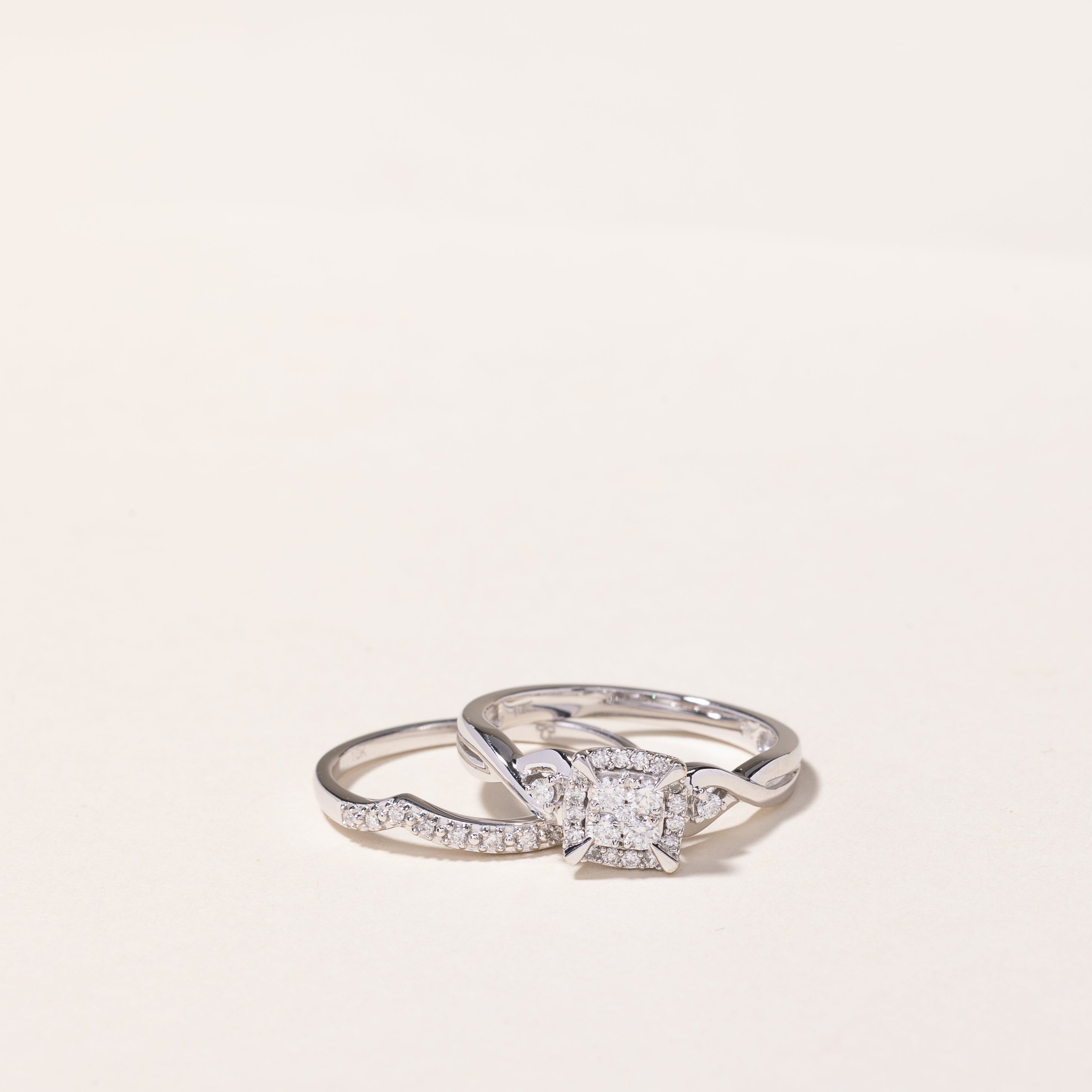 10K White Gold Diamond Wedding Ring Set for Women | 0.34ctw Round Cut Diamond Engagement & Wedding Band | Size 7 | Perfect for Proposals, Anniversaries & Bridal Jewelry