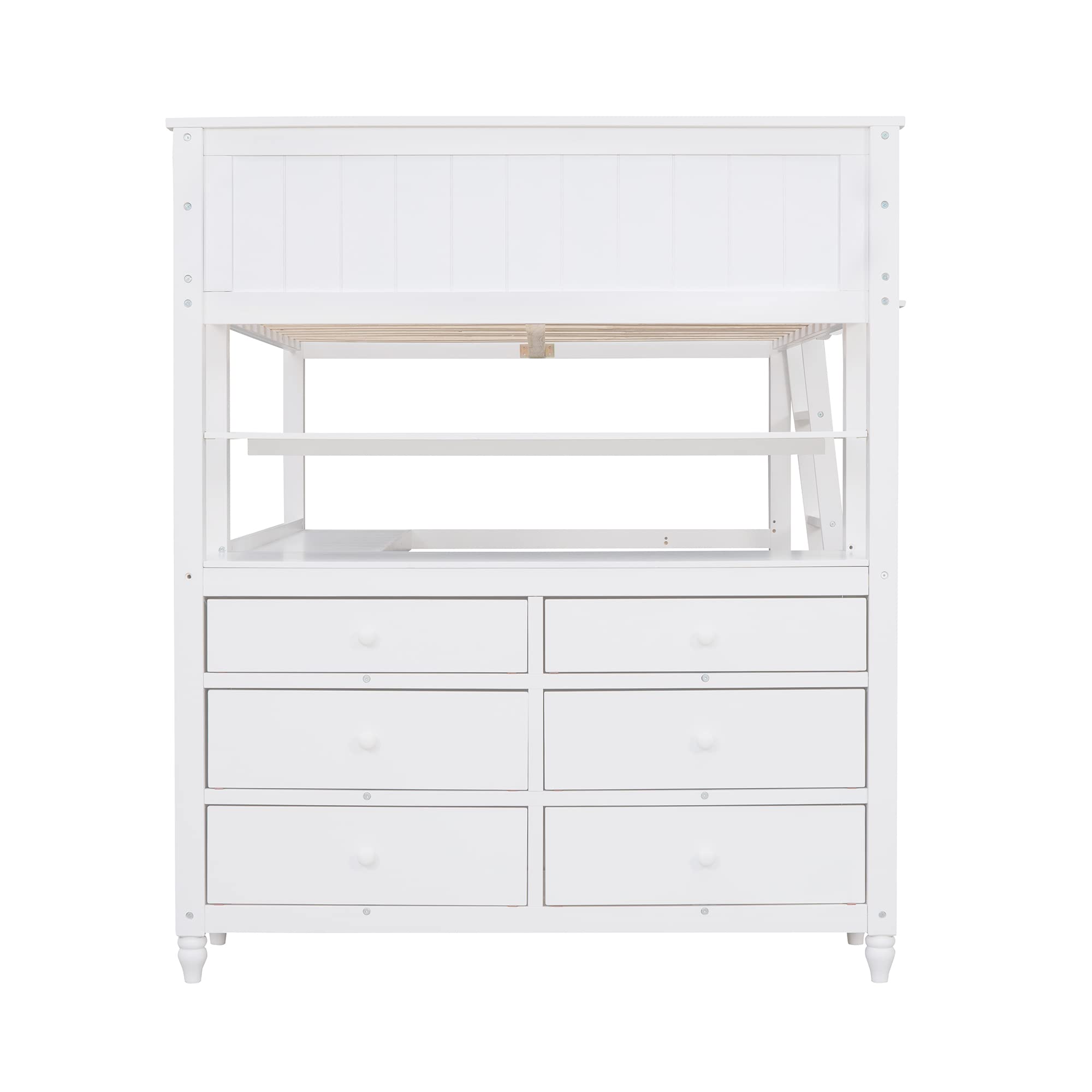 **Harper & Bright Designs Full Size Loft Bed with Built-in Desk & Storage - Solid Wood Frame with Drawers & Shelves for Kids, Teens & Adults - White - Perfect for Small Spaces, Dorm Rooms & Home Offices**