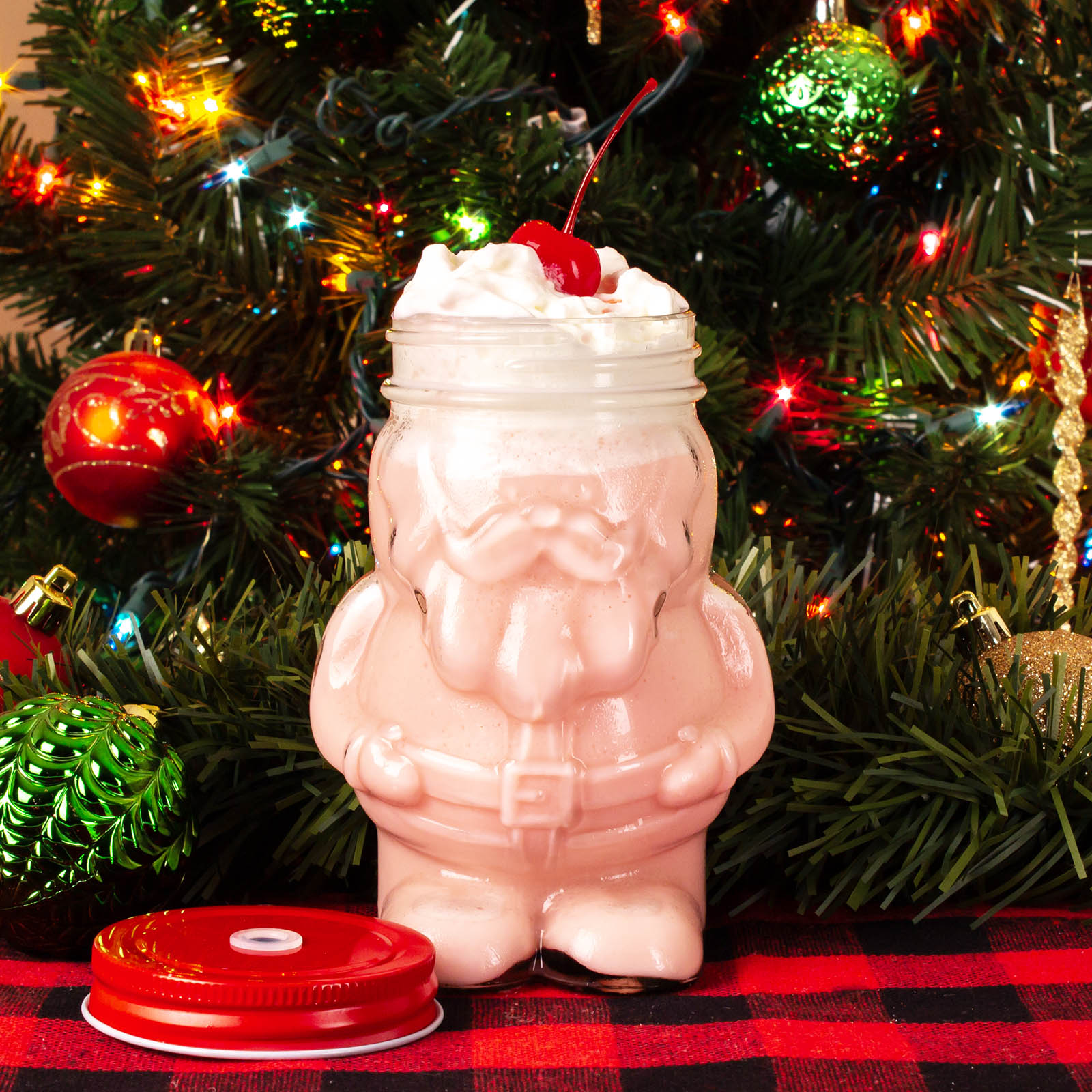 BarConic® Santa Mason Jar with Lid - 18oz Glass Jar for Holiday Drinks, Gifts & DIY Crafts - Perfect for Christmas Parties, Hot Cocoa & Festive Decorations