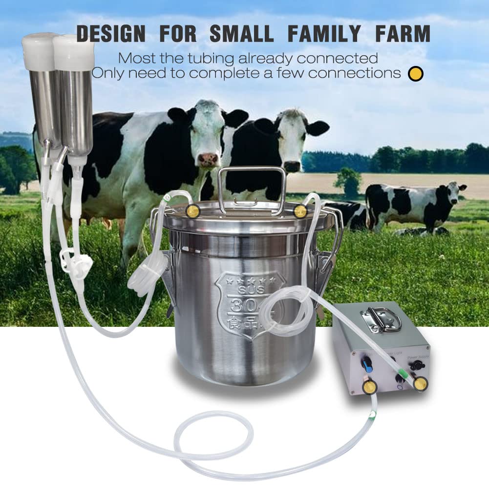 12L Cow Milking Machine - Portable Electric Vacuum Pump with Auto Stop, Food Grade 304 Stainless Steel Bucket & Teat Cups - Perfect for Small Farms and Homesteads (Classic Model)