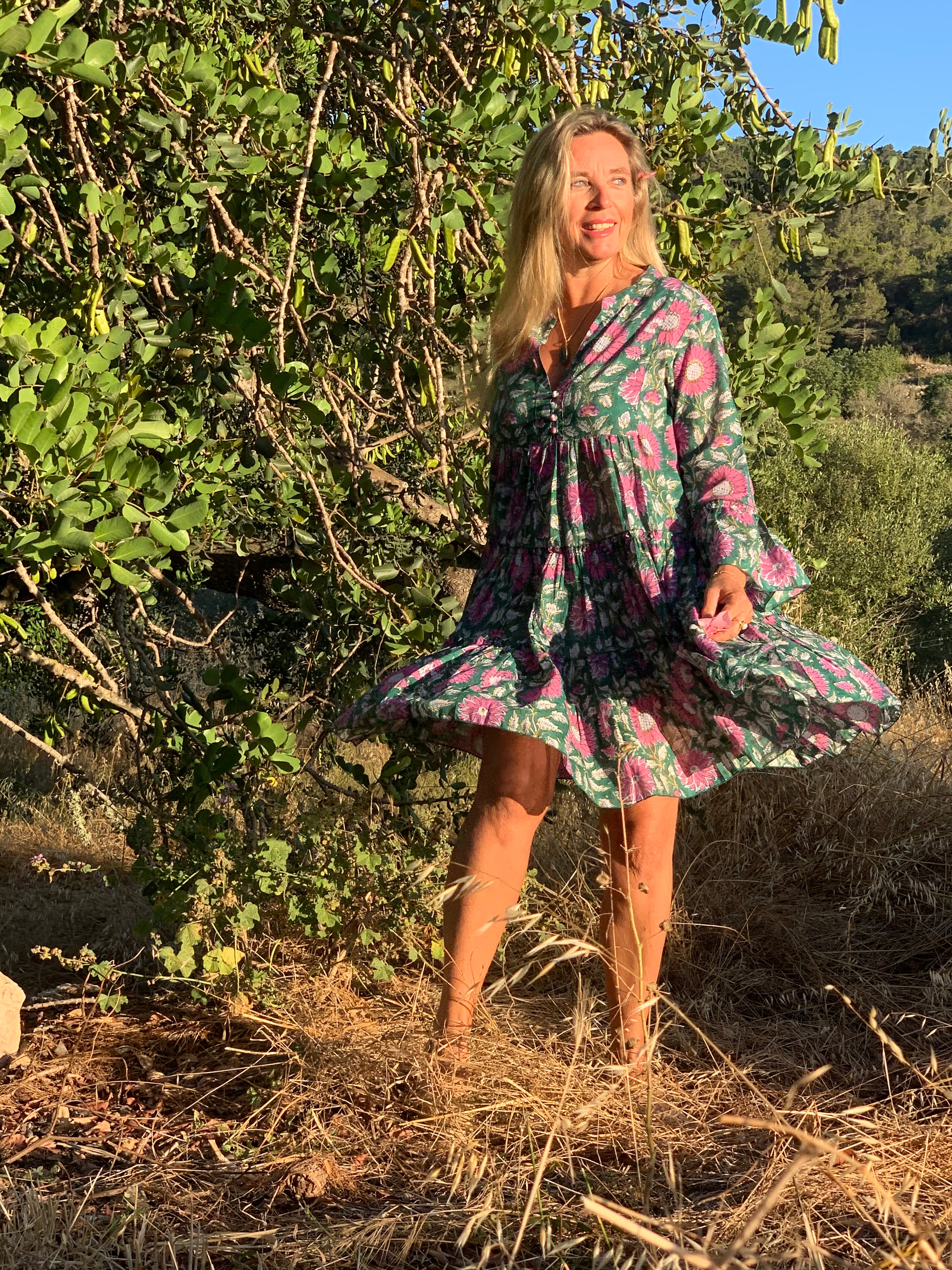 Geo Print Short Sunflower Dress - Floral Summer Dress for Women - Perfect for Beach, Vacation & Casual Outings