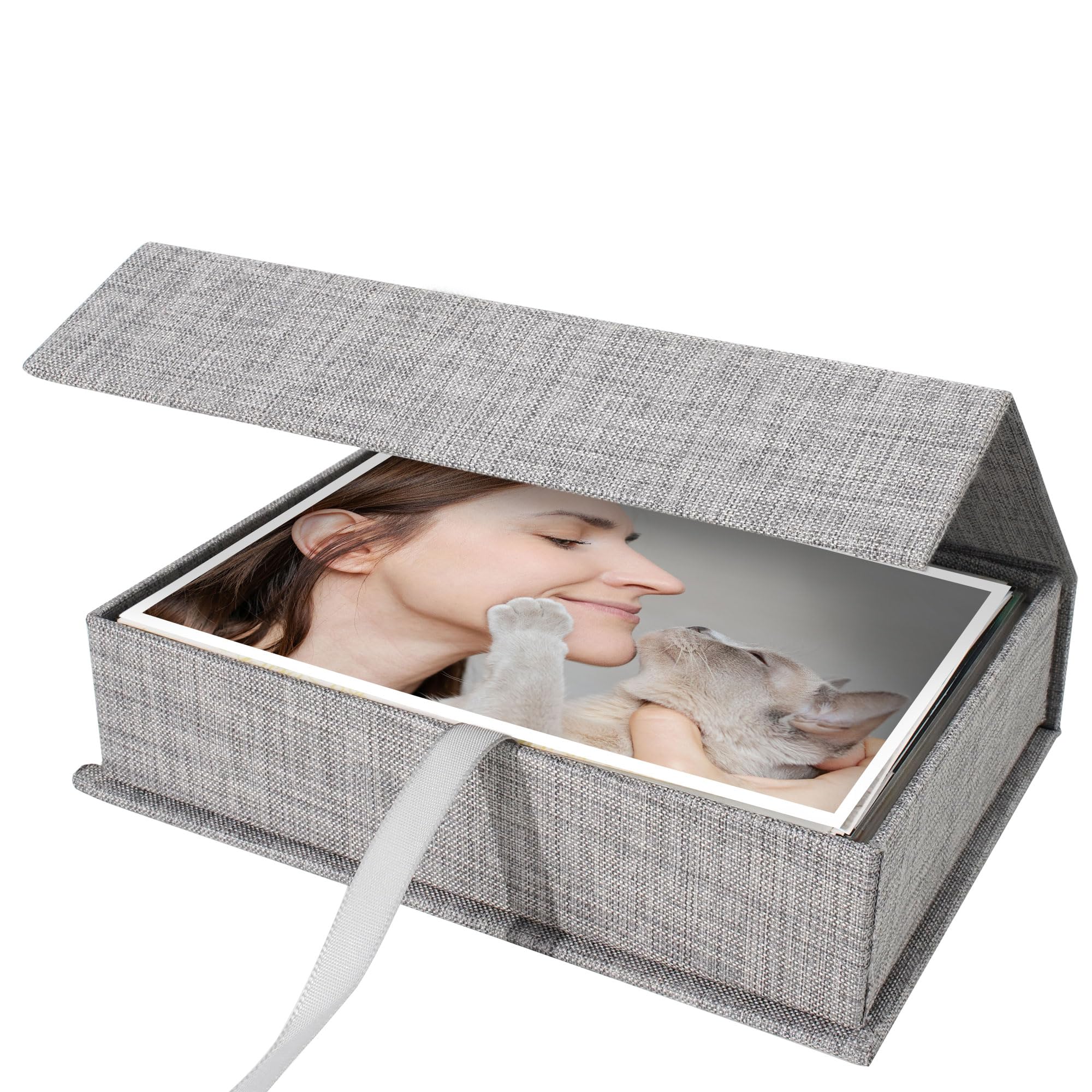 5x7 Linen Photo Storage Box - Premium Archival Photo Organizer for Photos, Certificates, Scrapbooking Supplies & Jewelry (Grey) | Perfect for Memory Keeping, Home Decor & Gift Giving
