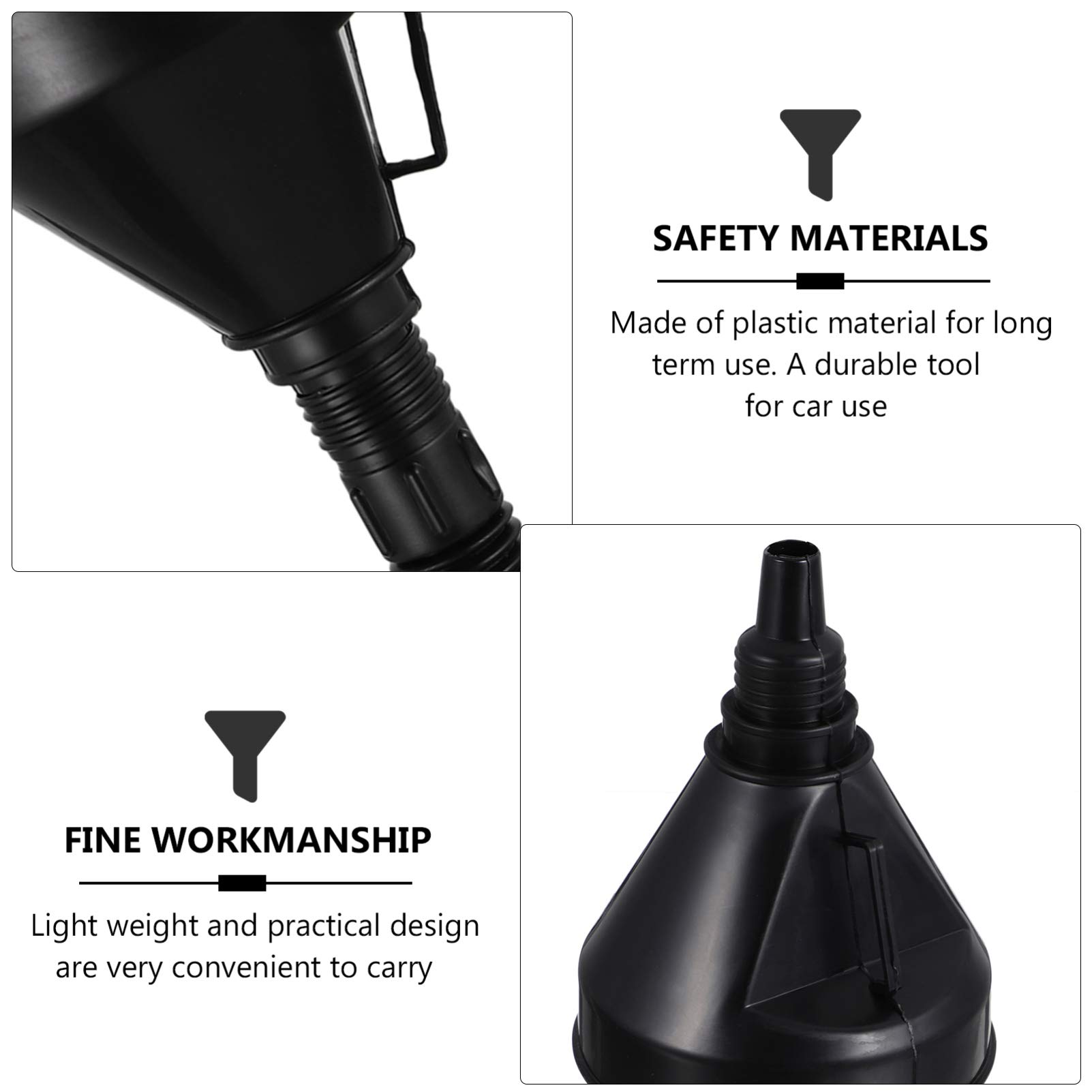 FAVOMOTO 2-Pack Gasoline Funnel Set - Wide Mouth Plastic Fuel Funnel for Gas, Oil, Kerosene & Engine Fluids with Auto Shutoff Hose - Perfect for Cars, Trucks, Lawn Mowers & Power Equipment