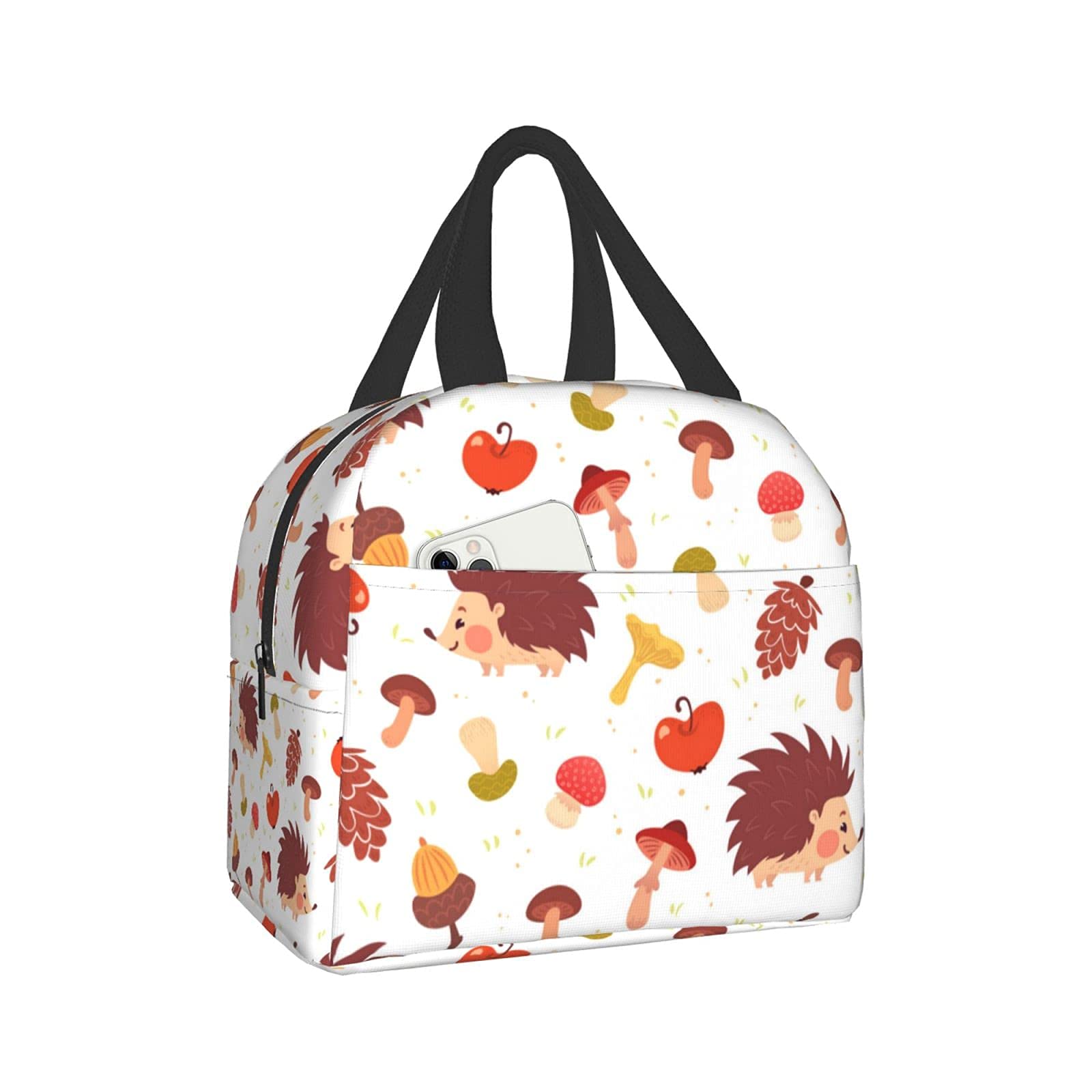 RIUARA Insulated Lunch Bag for Women & Men - Cute Hedgehog Mushroom Design, Reusable Tote Lunch Box for Work, School, Picnic & Outdoor Activities | Keeps Food Fresh for Hours