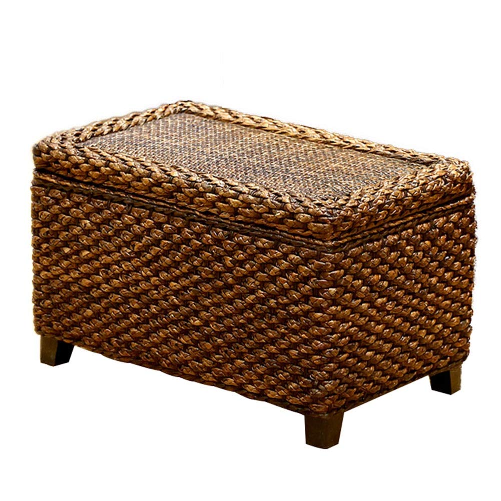 MAHFEI Woven Rattan Storage Trunk & Stool - Multifunctional Shoe Bench, Seat with Cushion, Strong Bearing Capacity & Durable Metal Fittings (4 Size Options) - Perfect for Entryway, Living Room & Bedroom Organization