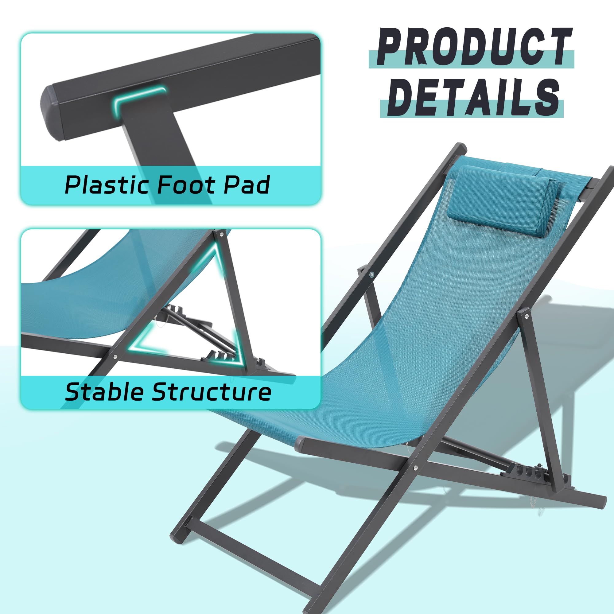 Set of 2 Outdoor Patio Sling Chairs - UV Resistant & Waterproof Fabric, Lightweight Foldable Aluminum Frame - Perfect for Deck, Poolside, Beach & Backyard Relaxation