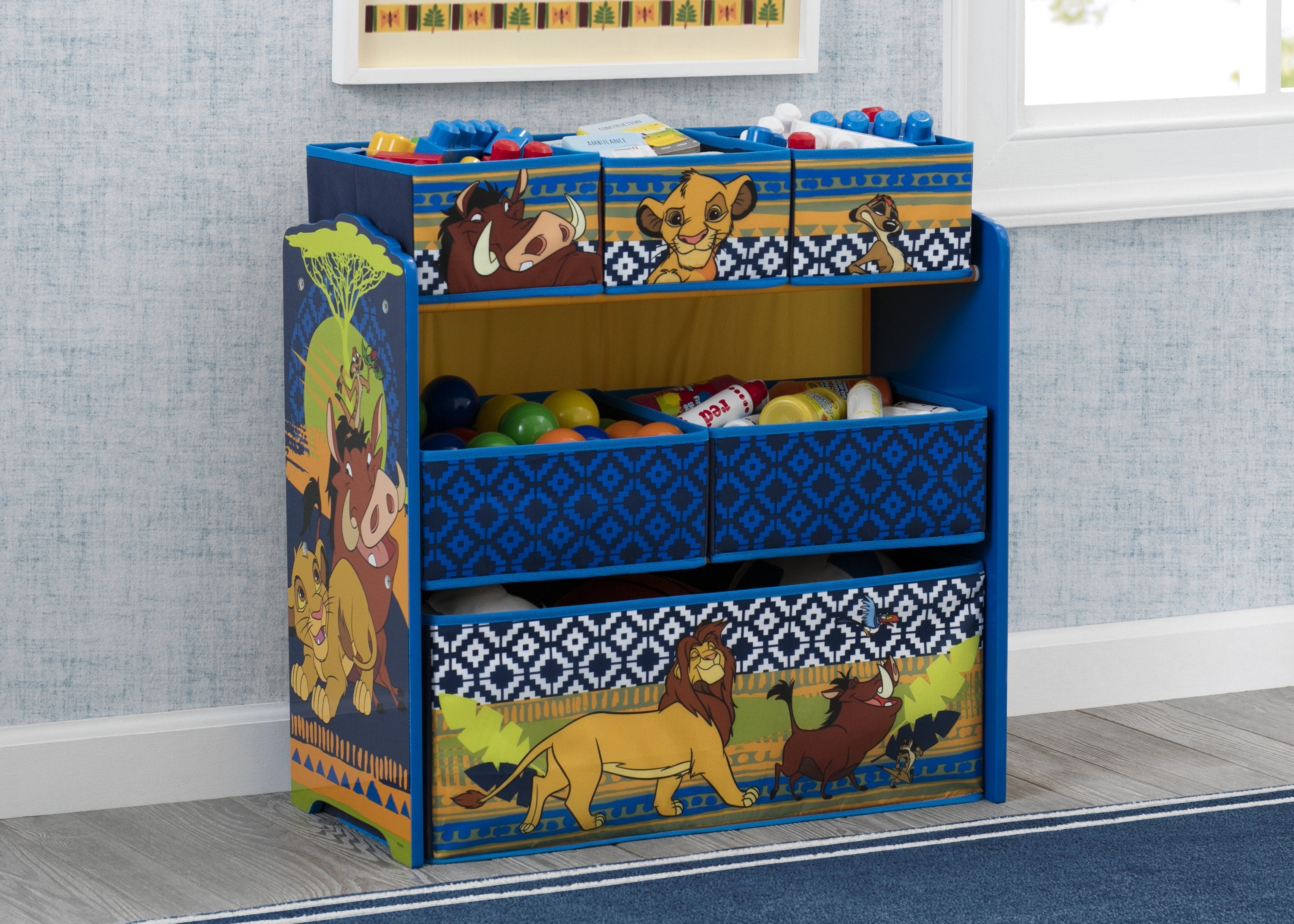The Lion King 6-Bin Toy Storage Organizer - Kids Room Decor & Playroom Organization Solution for Toys, Books, and School Supplies