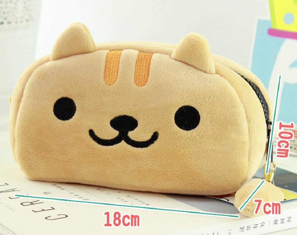 GK-O Neko Atsume Cute Cat Plush Pencil Case - Cartoon Makeup Cosmetic Bag for School & Travel (Deep Gray with Black Eyes) - Perfect for Students, Office & Gift Giving
