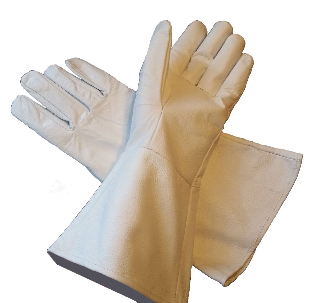 Premium White Leather Gauntlet Gloves - Extra Long Arm Cuff (XL) for Motorcycle Riding, Cosplay & Medieval Reenactment