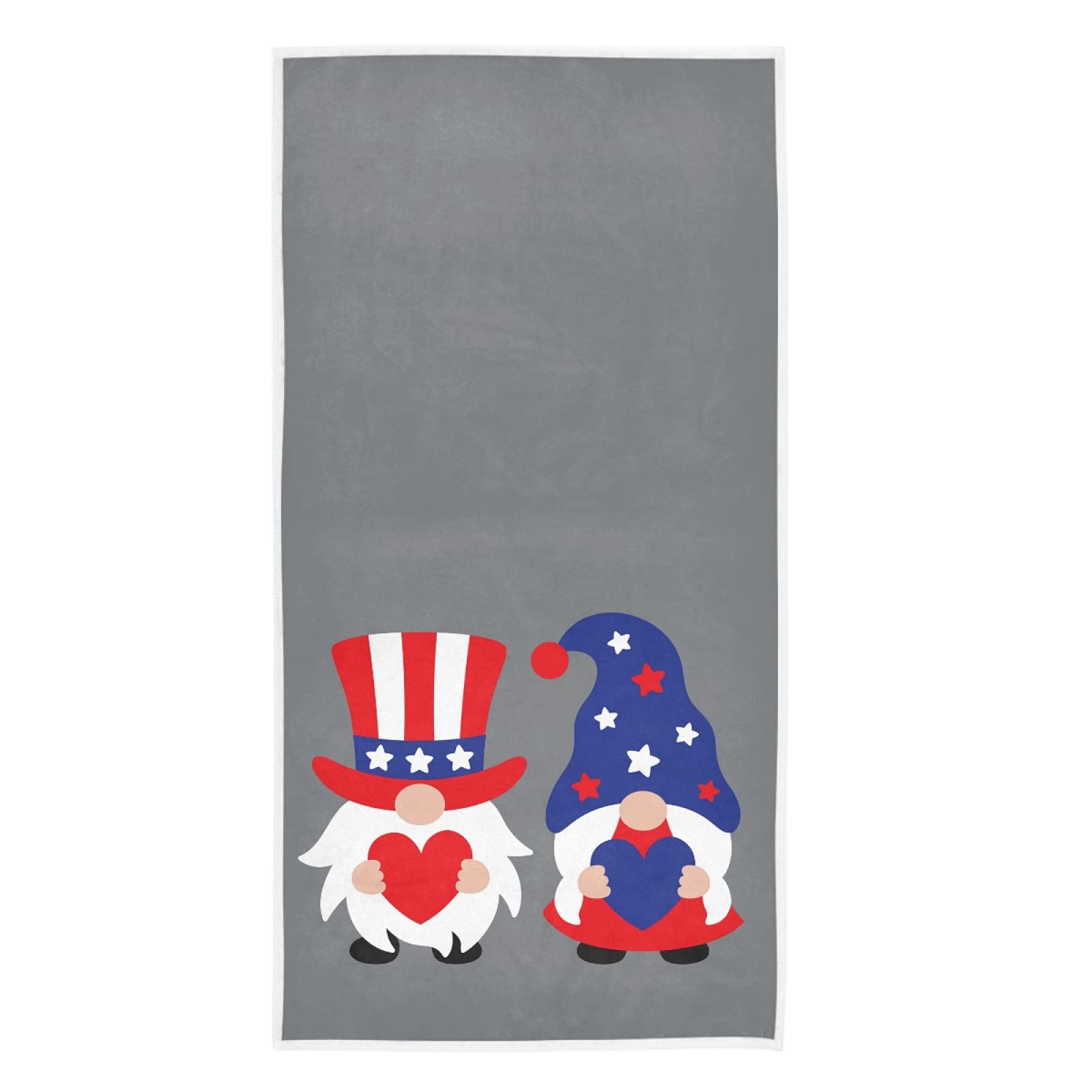Patriotic USA Gnomes Bath & Hand Towels - Soft Gray Kitchen Dish Towels, 15x30 Inch - Perfect for Home Decor, Guest Towels, Yoga, Gym & Sports