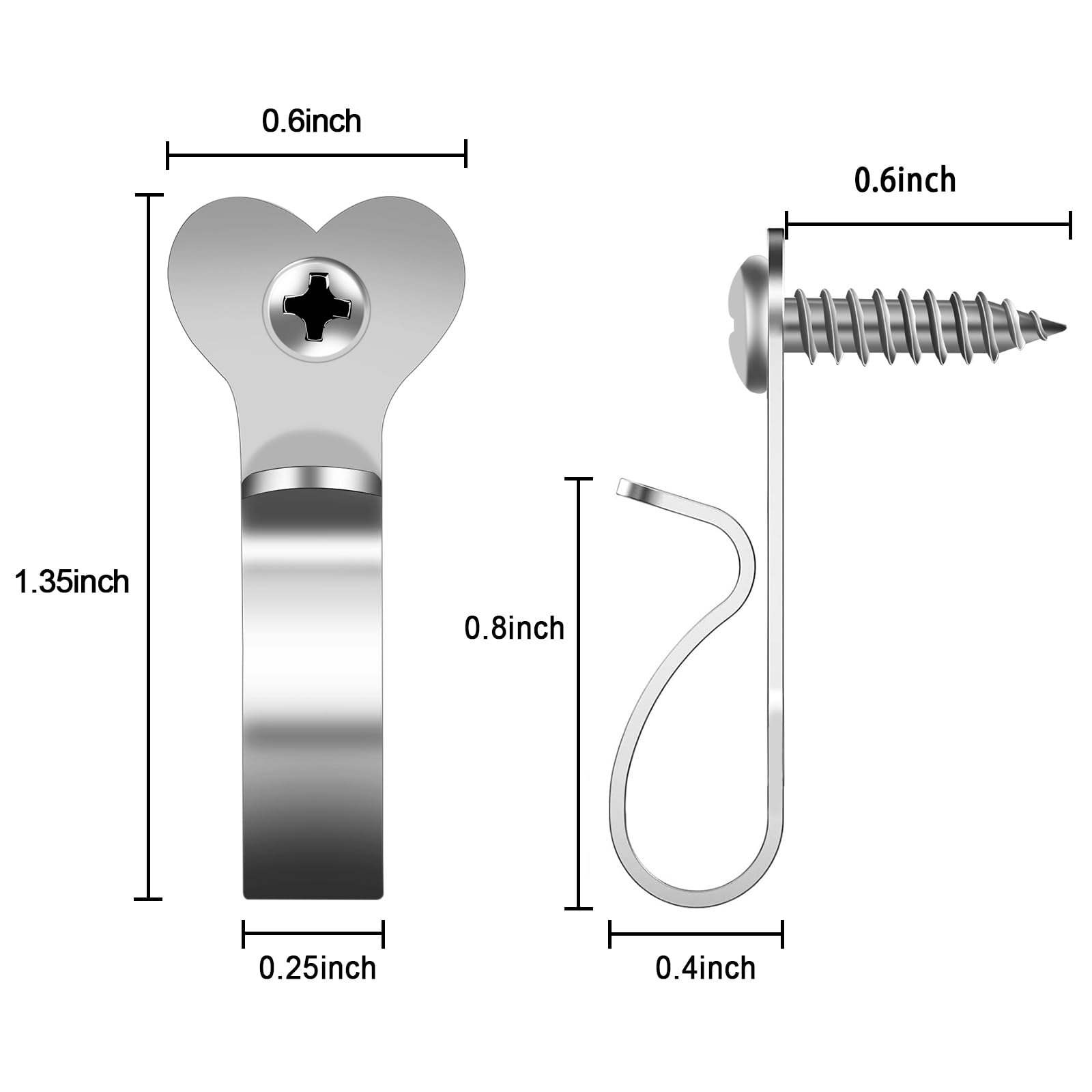 60 Pack Stainless Steel Light Hanger Hooks - Screw-in Hooks for Outdoor Holiday Lights, LED String Lights, Plants & Wires - Durable Wall Hooks for Christmas Decorations, Garden & Home Organization (Silver)