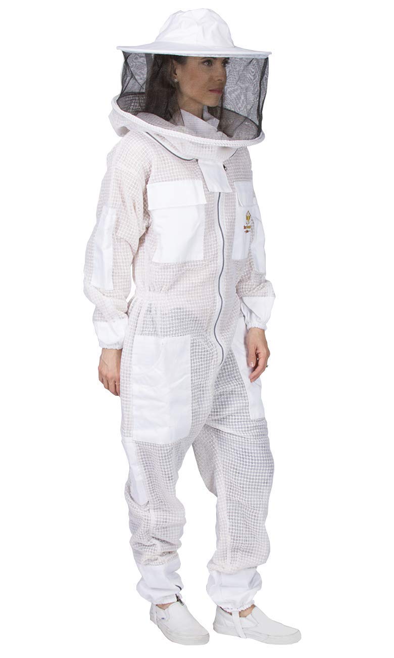 Ventilated Beekeeping Suit with YKK Metal Zippers - Full Body Protection Beekeeping Gear for Men & Women - Round Veil with Easy On/Off Design - 8 Convenient Pockets - Perfect for Honey Harvesting, Hive Inspection & Beekeeping Activities