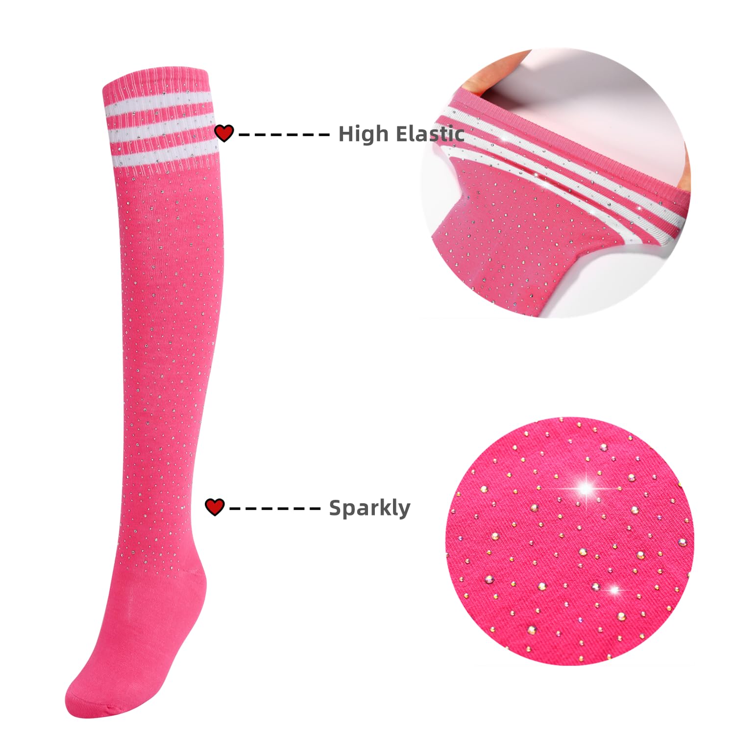 Sparkling Rhinestone Over Knee High Socks for Women - Striped Knit Stockings & Leg Warmers - Perfect for Christmas, Valentine's Day & Party Events - Great for Cosplay, Dance Performances & Winter Fashion
