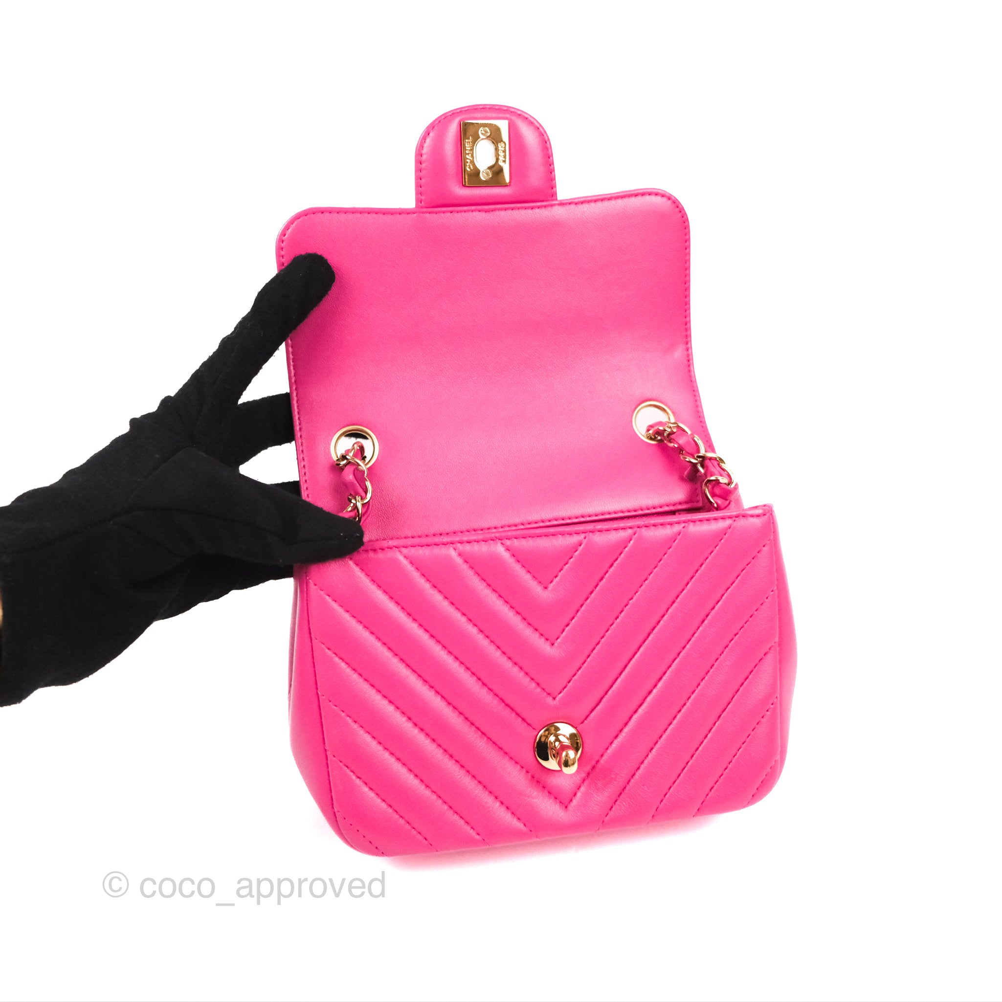 Chanel Chevron Mini Square Flap Bag in Pink Lambskin with Gold Hardware - Perfect for Evening Parties & Luxury Fashion Accessories
