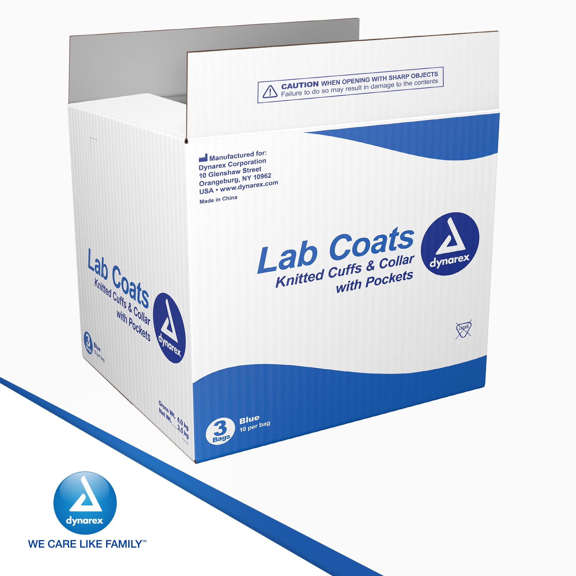 Dynarex Disposable Lab Coats - Breathable 3-Layer Non-Woven Polypropylene Fabric - Knee-Length with Elastic Cuffs - Blue, Small (Pack of 30) - Ideal for Medical Labs, Hospitals & Cleanroom Environments