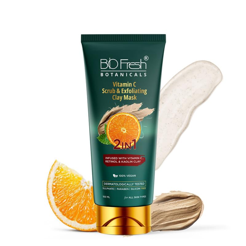 BioFresh Botanicals Vitamin C Exfoliating Clay Mask - Paraben & Sulfate Free for All Skin Types | Brightening & Detoxifying Facial Treatment for Glowing Skin